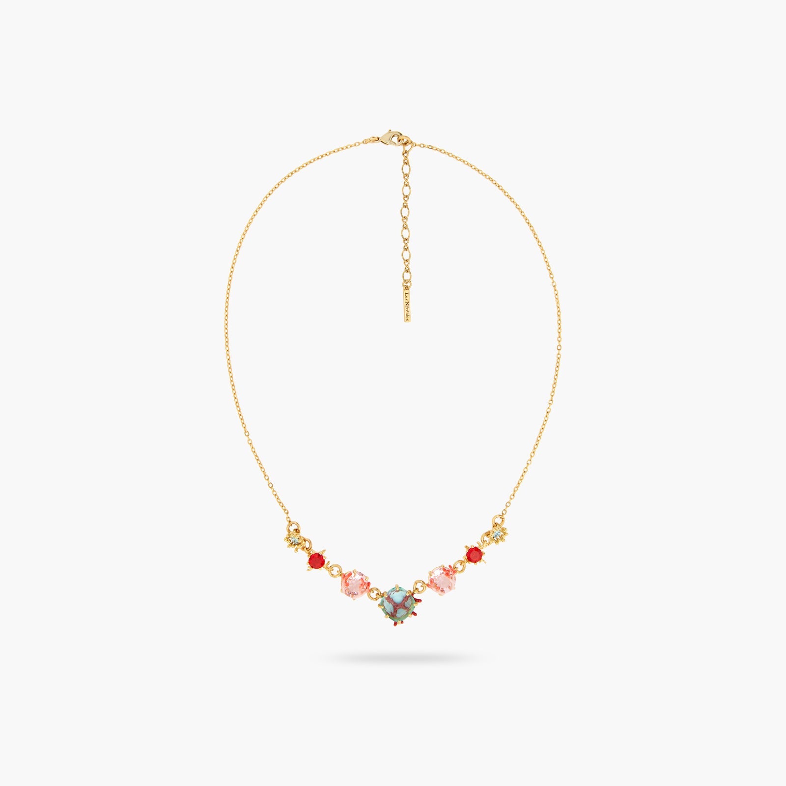 Coral And Cut Crystal Tone Statement Necklace | ATPR3021 - Les Nereides