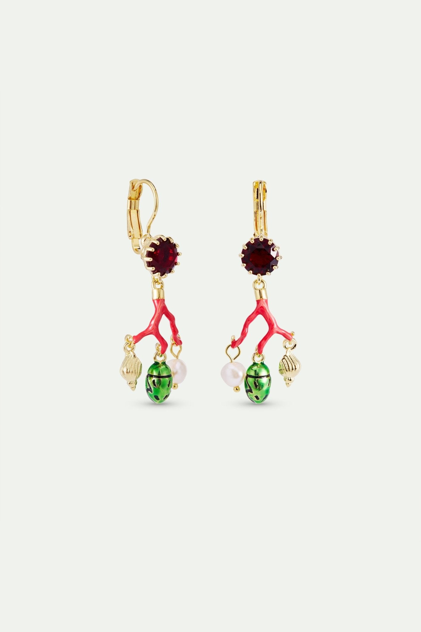 Coral Green Rose Chafer Earrings | AWCC1061 - Les Nereides