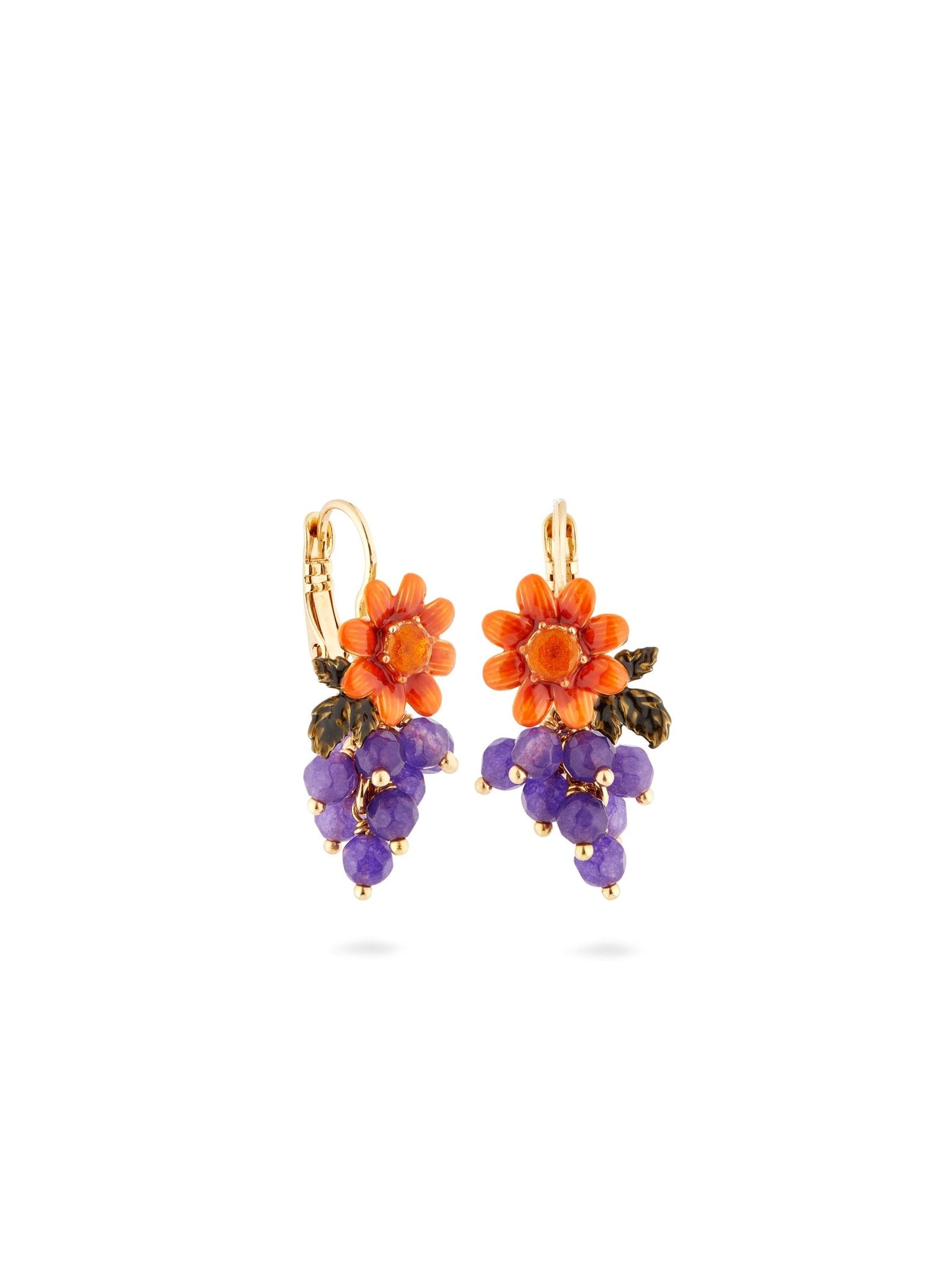 Dahlia Flower and Grape Cluster Sleeper Earrings | AUVI1081 - Les Nereides