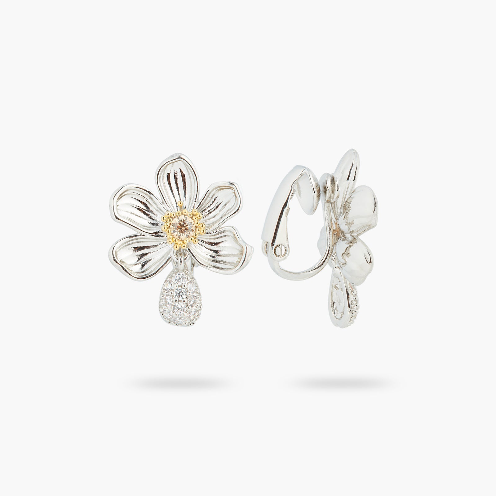 Daisy And White Crystal Studded Petal Earrings | ASAM1031 - Les Nereides