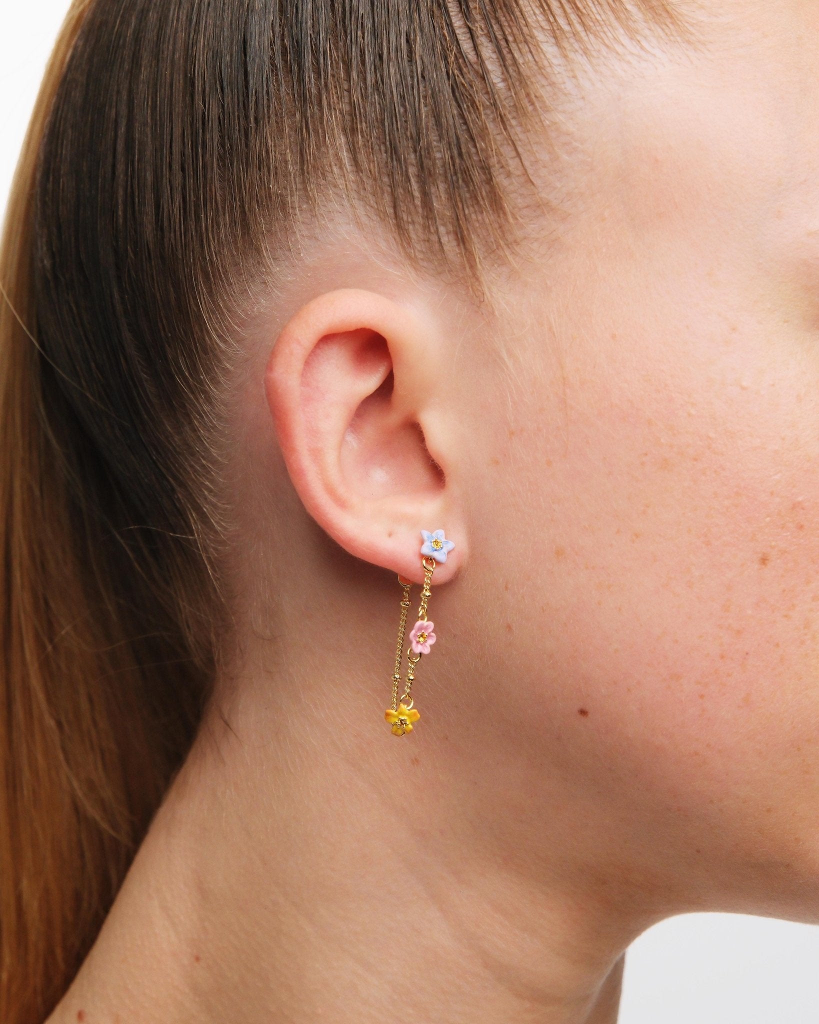 Dangle Earrings With 3 Colourful Jasmine Flowers | AUTR1051 - Les Nereides