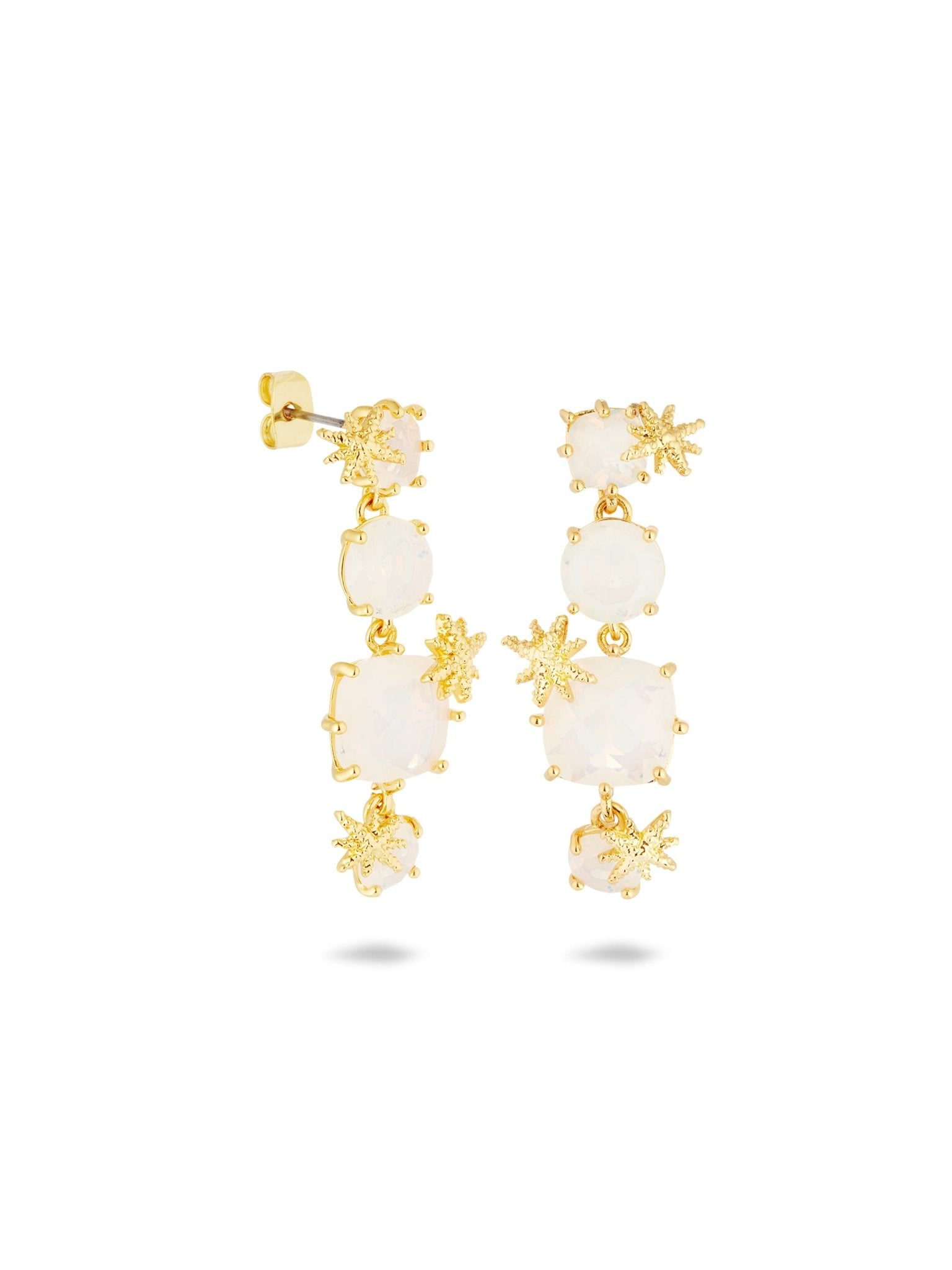 Diamantine Earrings With Four Opalescent White Stones And Fine Stars | AULD1202 - Les Nereides