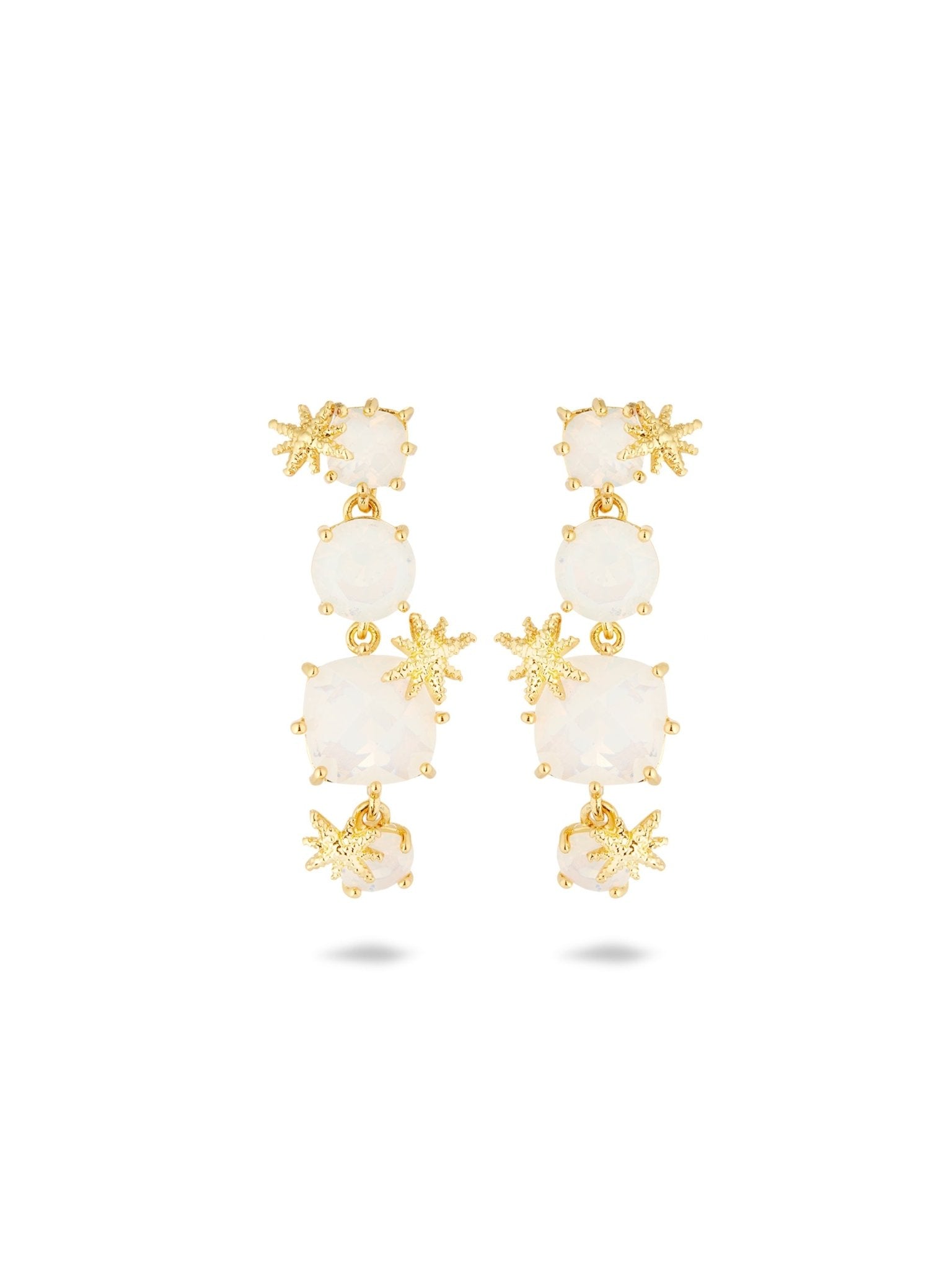 Diamantine Earrings With Four Opalescent White Stones And Fine Stars | AULD1202 - Les Nereides