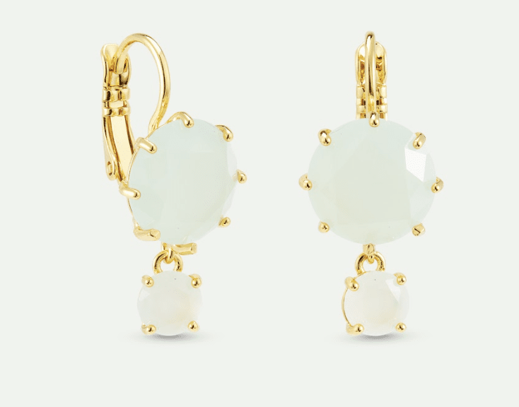 Diamantine Sleeper Earrings With Round Sea Green Stones | AXLD1262 - Les Nereides