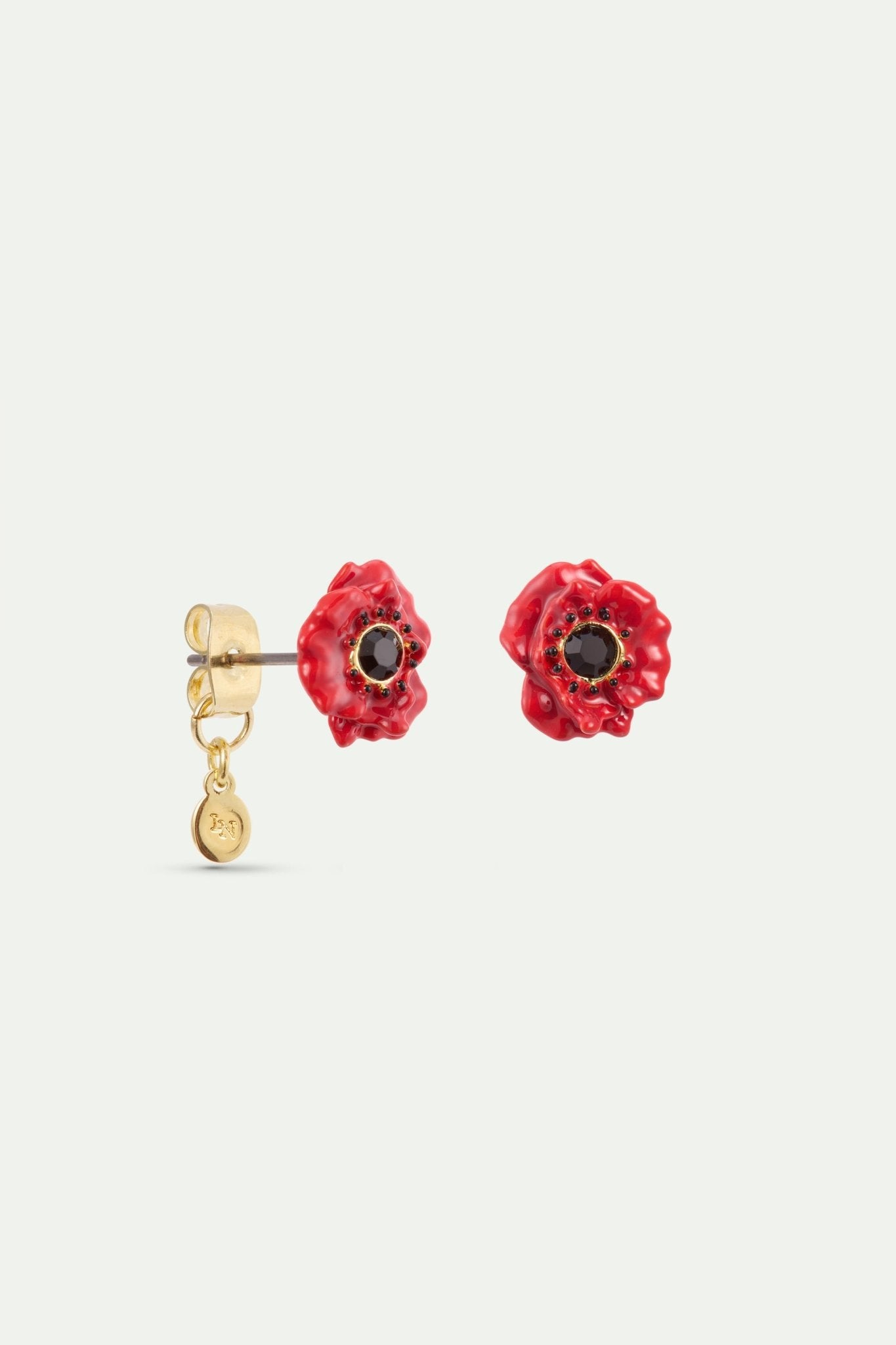Earrings With Red Poppy And Black Crystal | AXOC1031 - Les Nereides