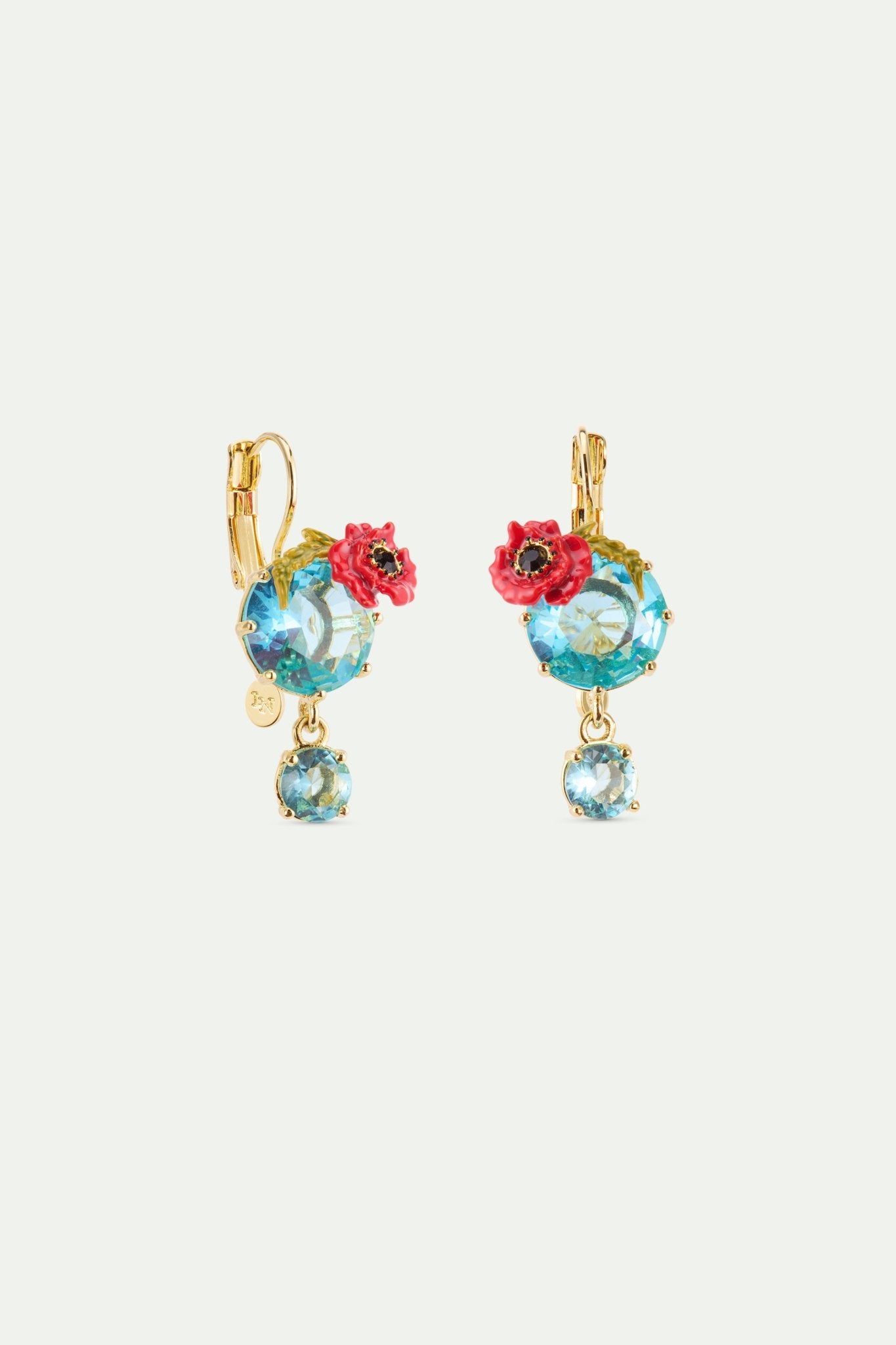 Earrings With Round Blue Stones And Poppies | AXOC1021 - Les Nereides