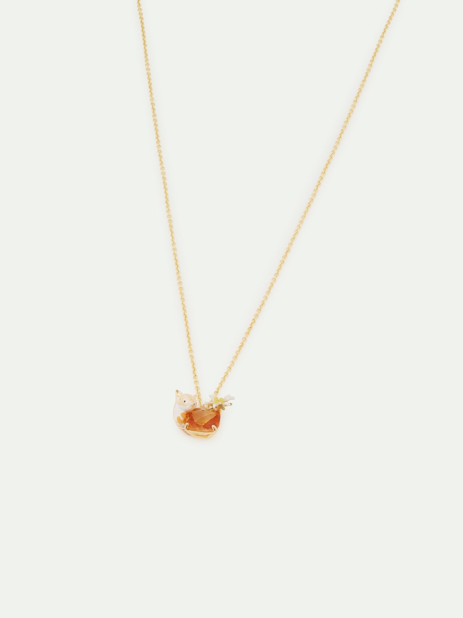 Edelweiss Flower, Arctic Fox And Faceted Crystal Pendant Necklace | AULA3051 - Les Nereides