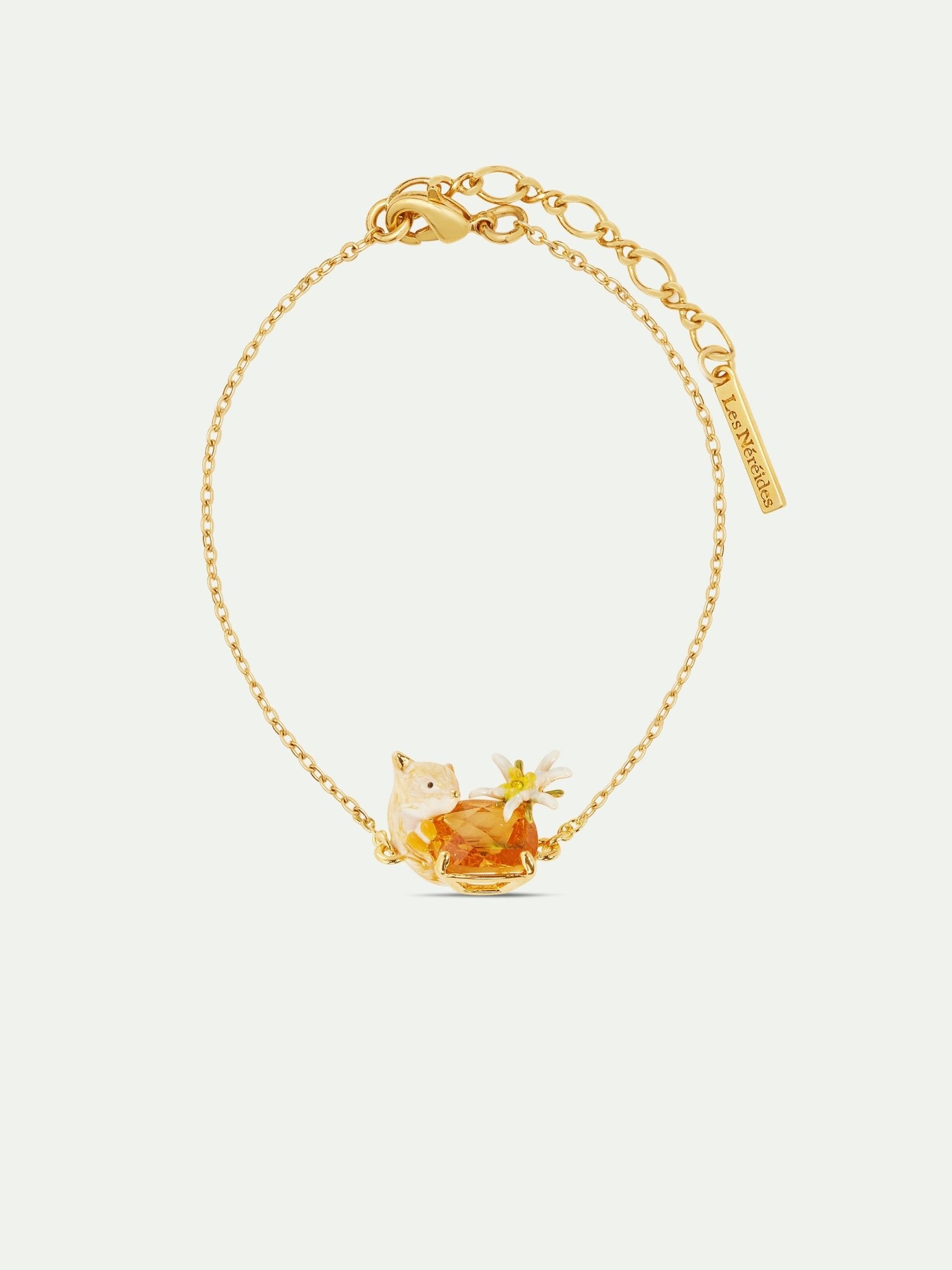 Edelweiss Flower, Arctic Fox And Faceted Crytal Fine Bracelet | AULA2011 - Les Nereides