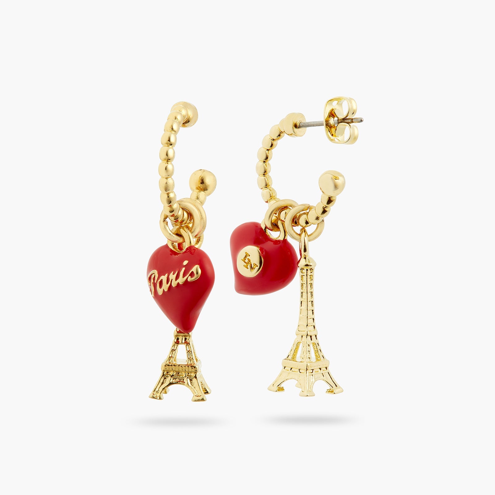 Eiffel Tower And Red Heart Hoop Earrings | ATPA1051 - Les Nereides