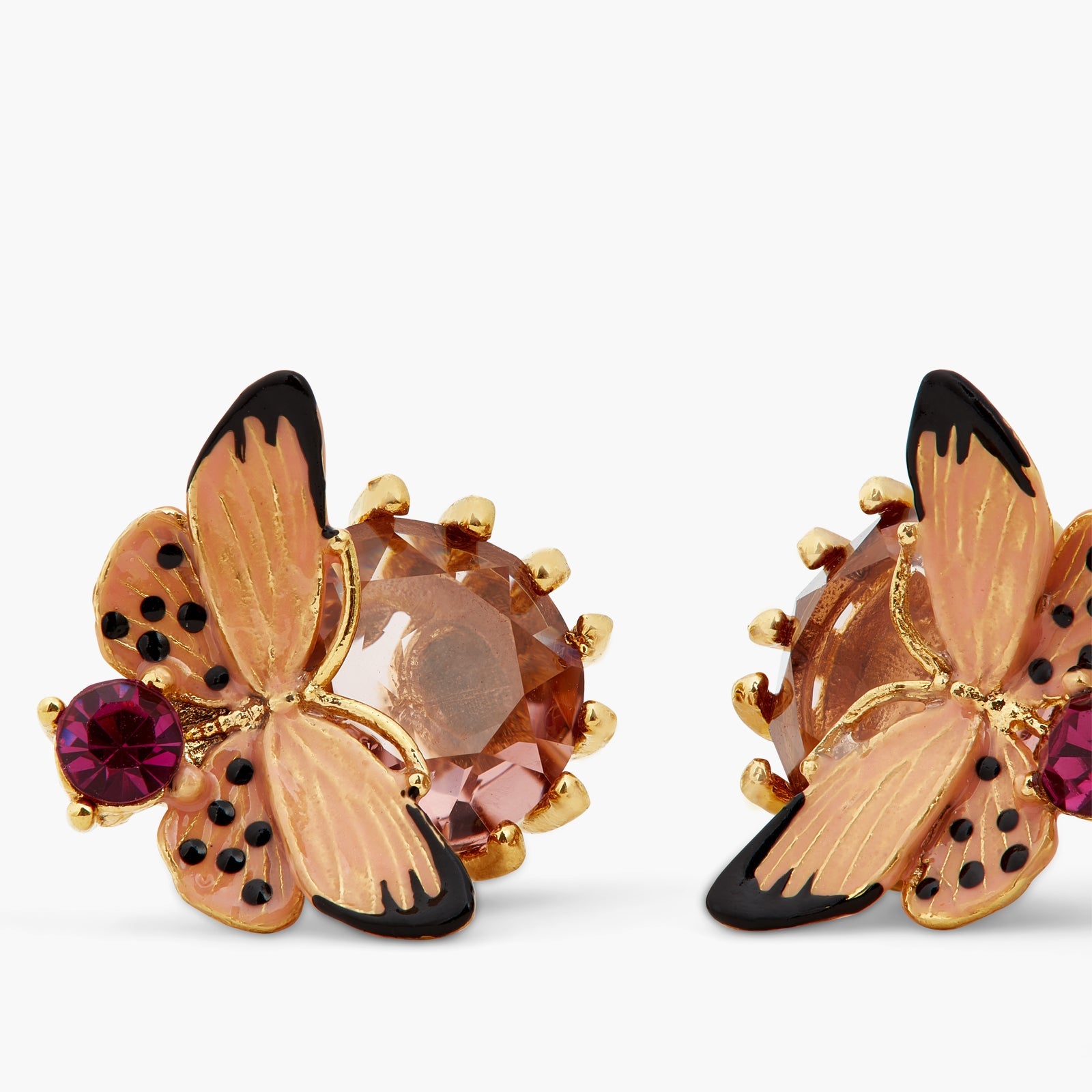 Enamelled Butterfly And Round Stone Earrings | ATLA1021 - Les Nereides