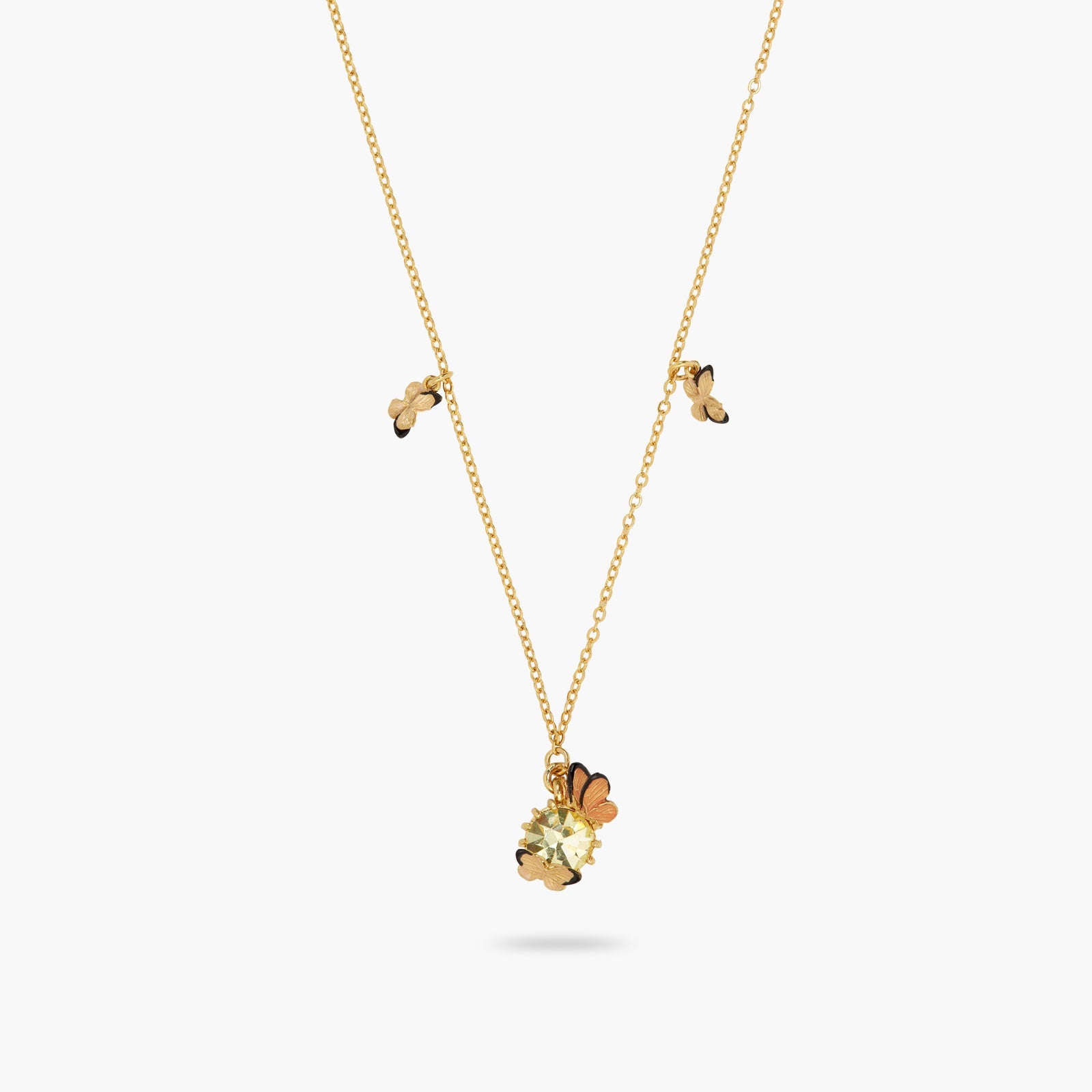 Enamelled Butterfly And Round Stone Pendant Necklace | ATLA3031 - Les Nereides