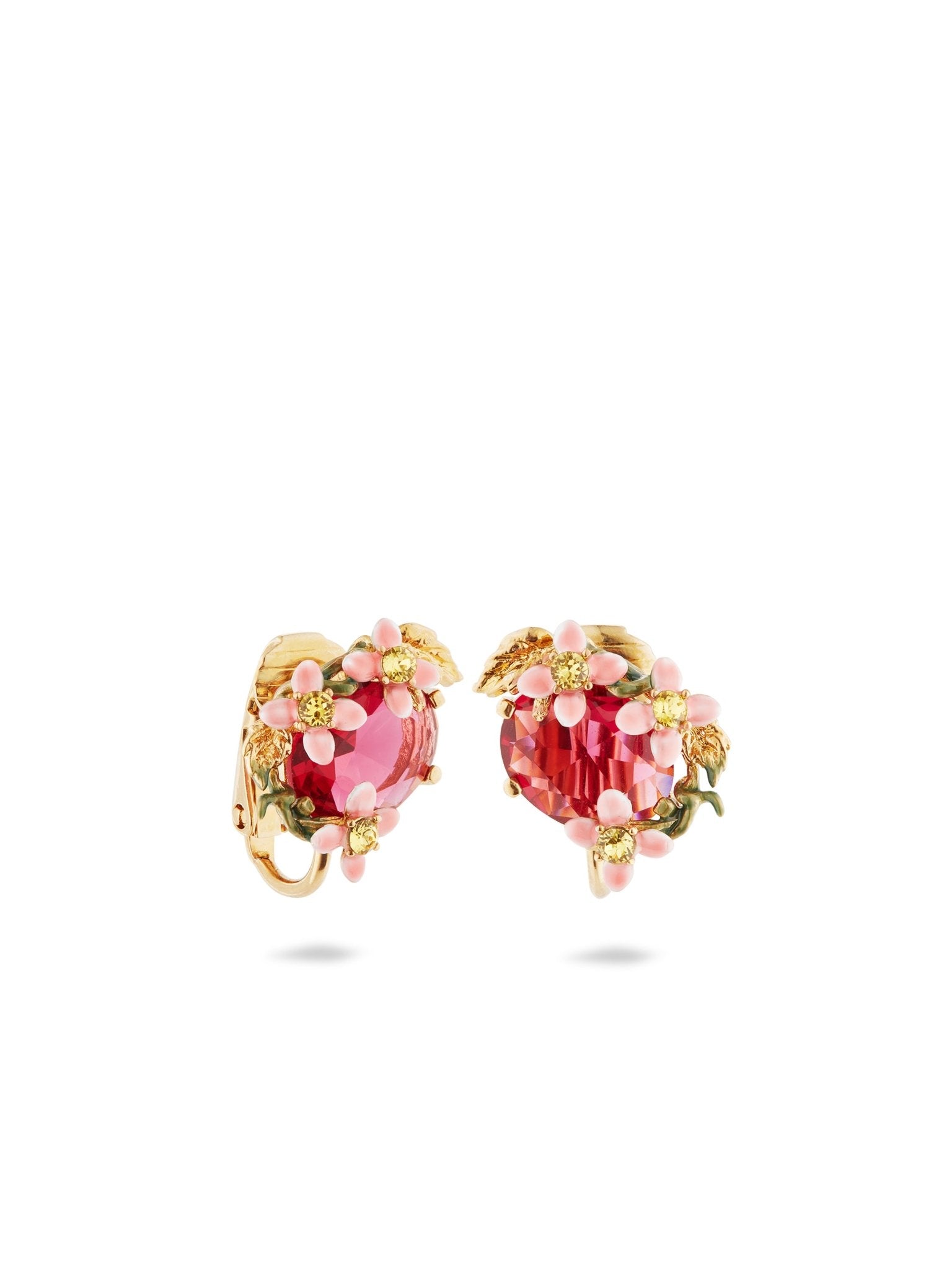 Faceted Bead And Pink Clematis Montana Earrings | AUVI1031 - Les Nereides