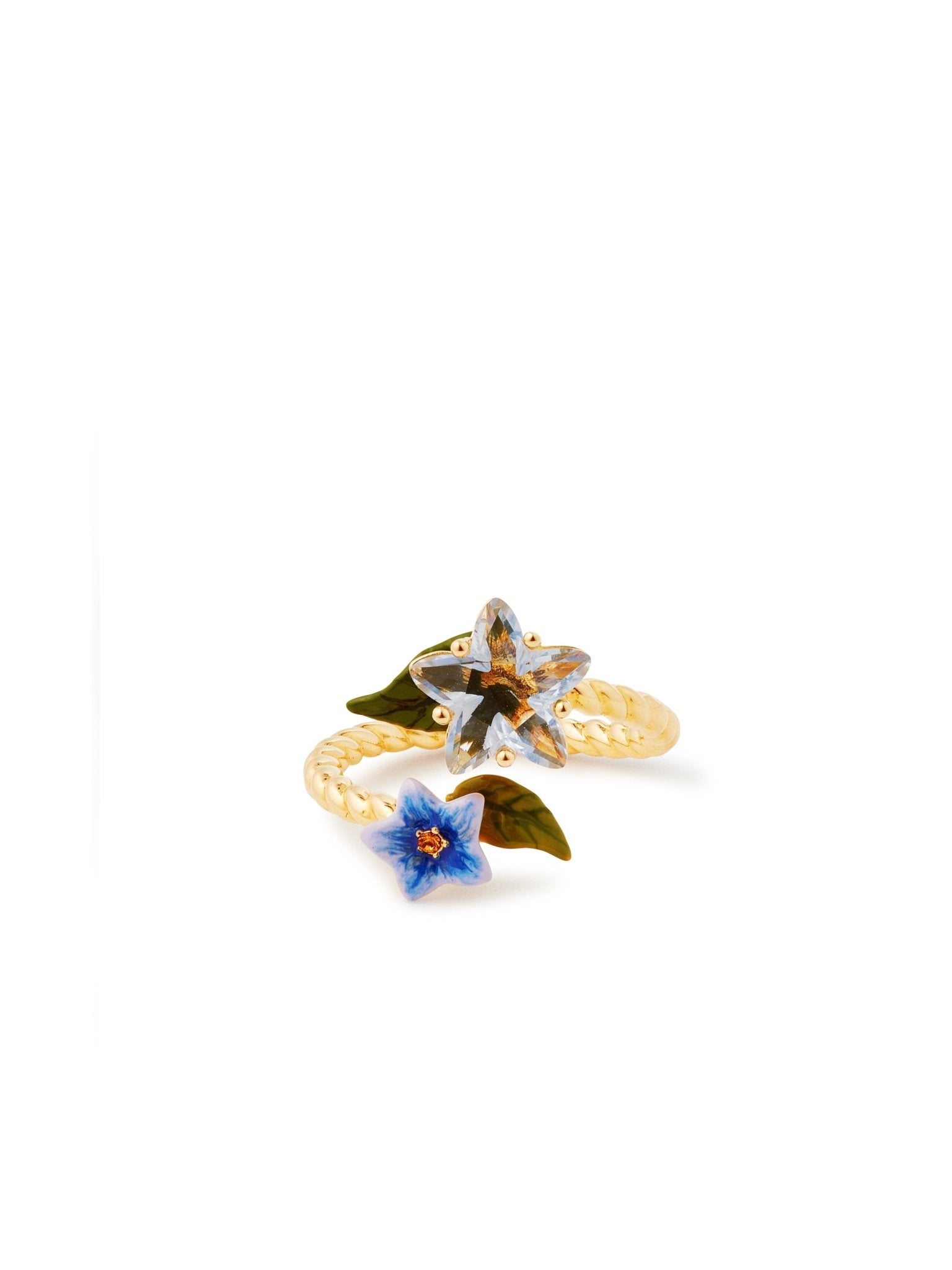 Faceted Star And Blue Jasmine Flower Adjustable You And Me Ring | AUTR6021 - Les Nereides