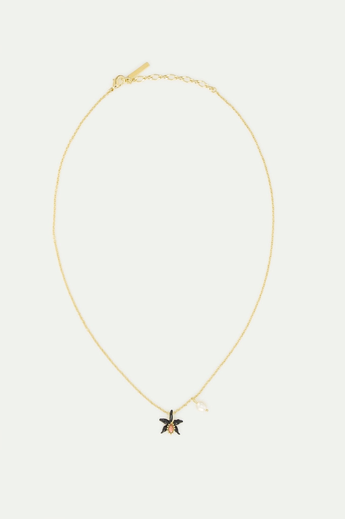Fine Black Orchid Necklace With Pink Faceted Crystal And Cultured Pearl | AWCC3021 - Les Nereides