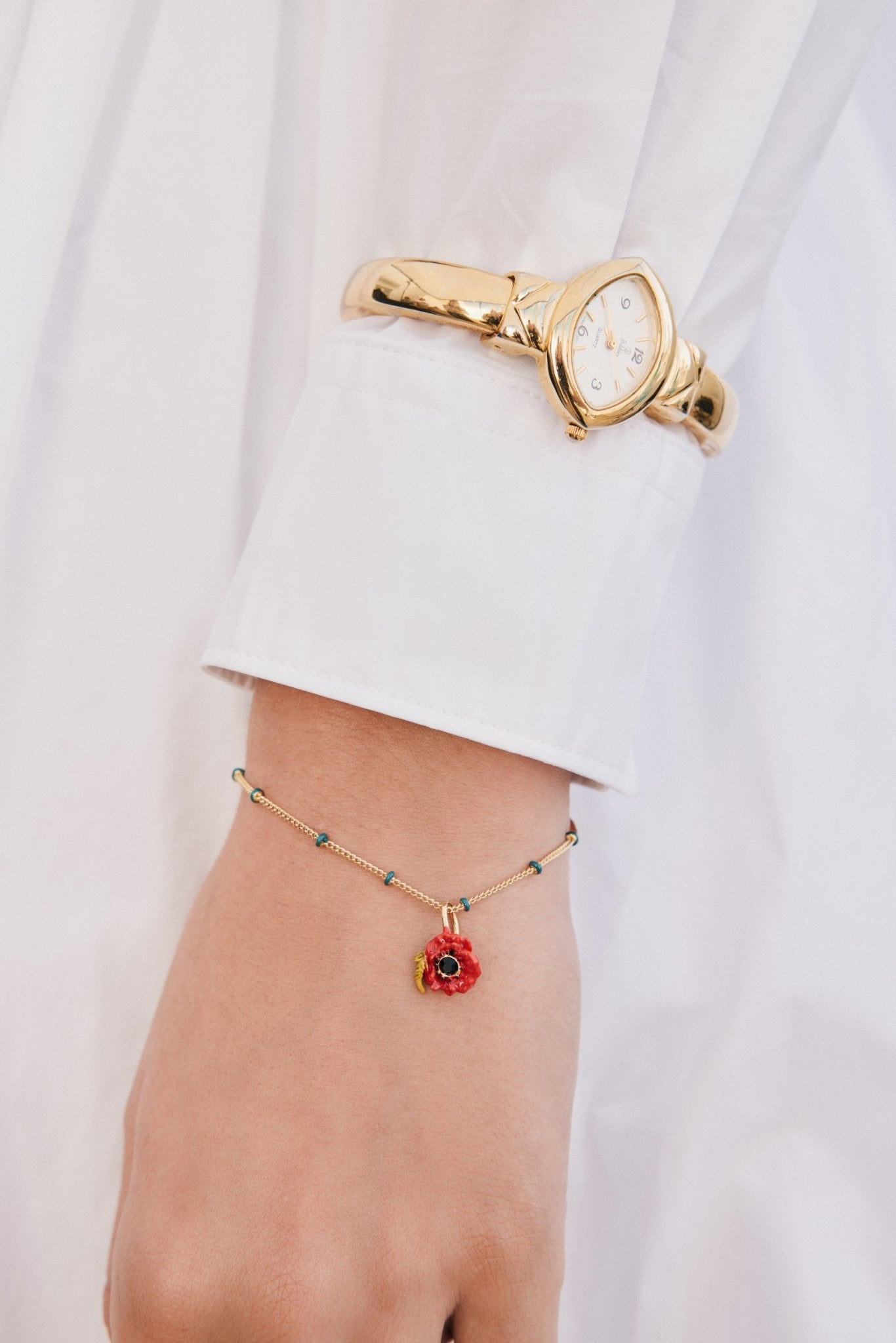 Fine Bracelet With Red Poppy And Black Crystal | AXOC2011 - Les Nereides