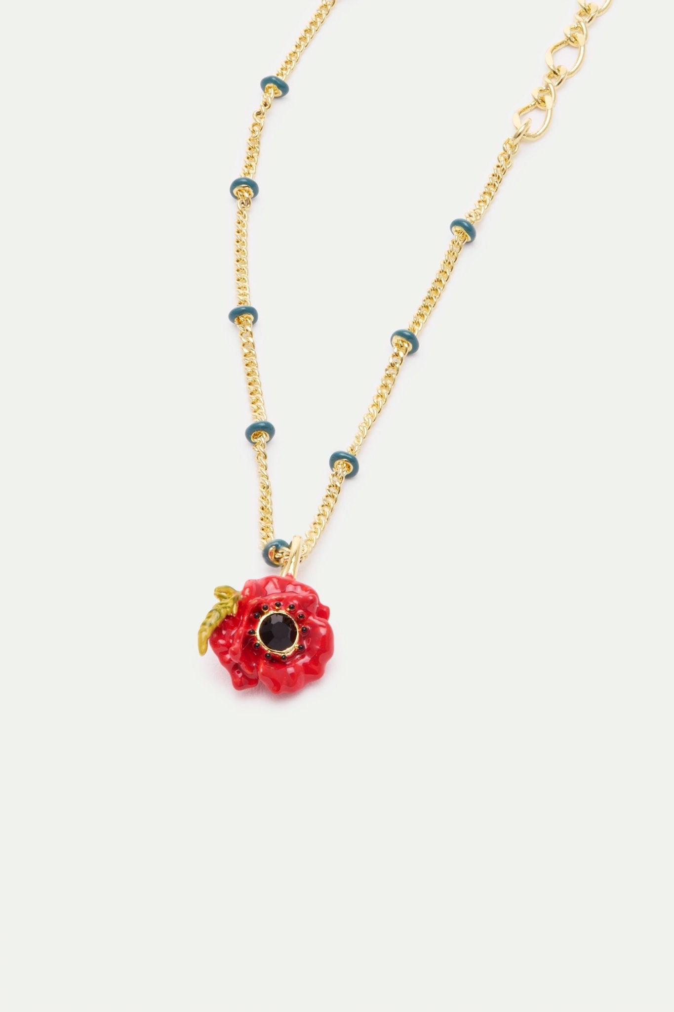 Fine Bracelet With Red Poppy And Black Crystal | AXOC2011 - Les Nereides