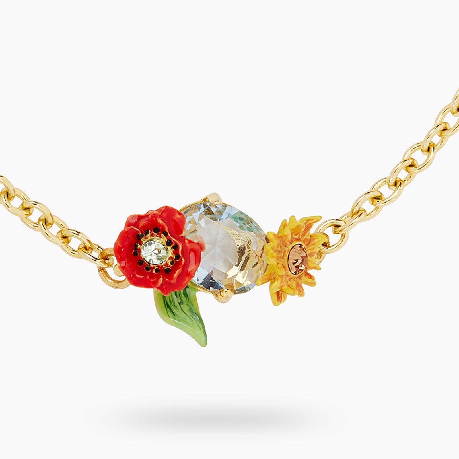 Fine Poppy, Sunflower And Blue Cut Crystal Stone Bracelet | ATPO2021 - Les Nereides