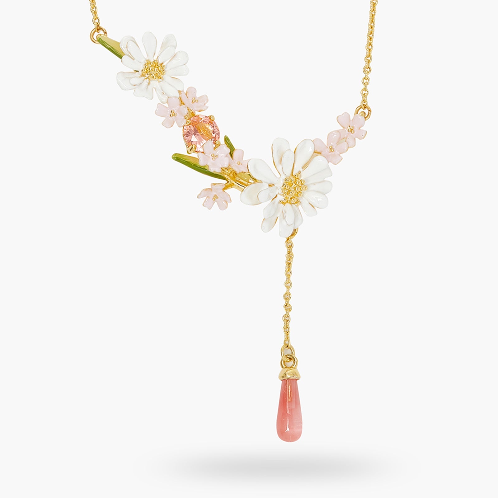 Flower Bouquet And Pink Pearl Statement Necklace | ATBP3031 - Les Nereides