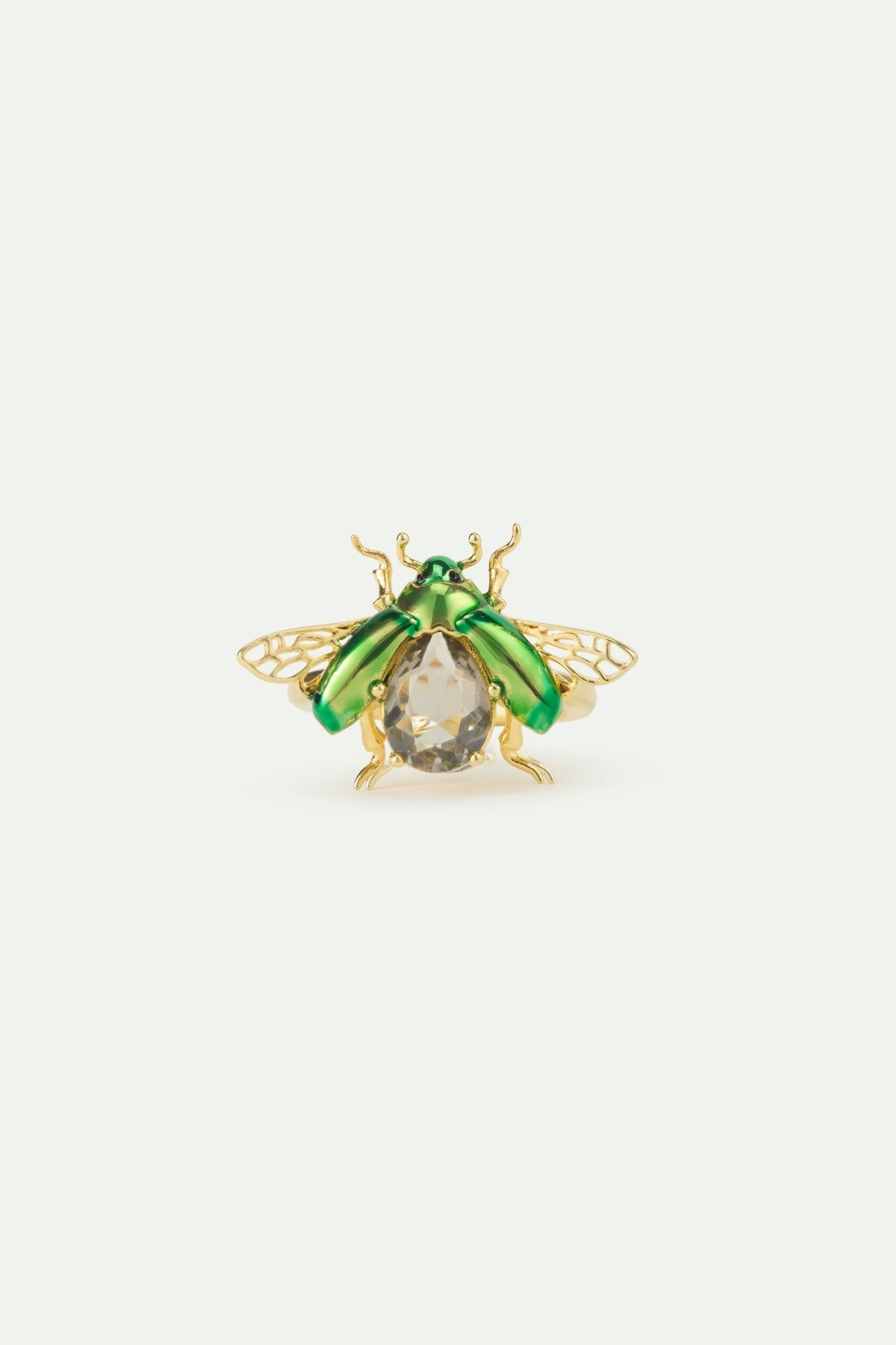 Flying Green Rose Chafer And Black Faceted Stone Ring | AWCC6031 - Les Nereides