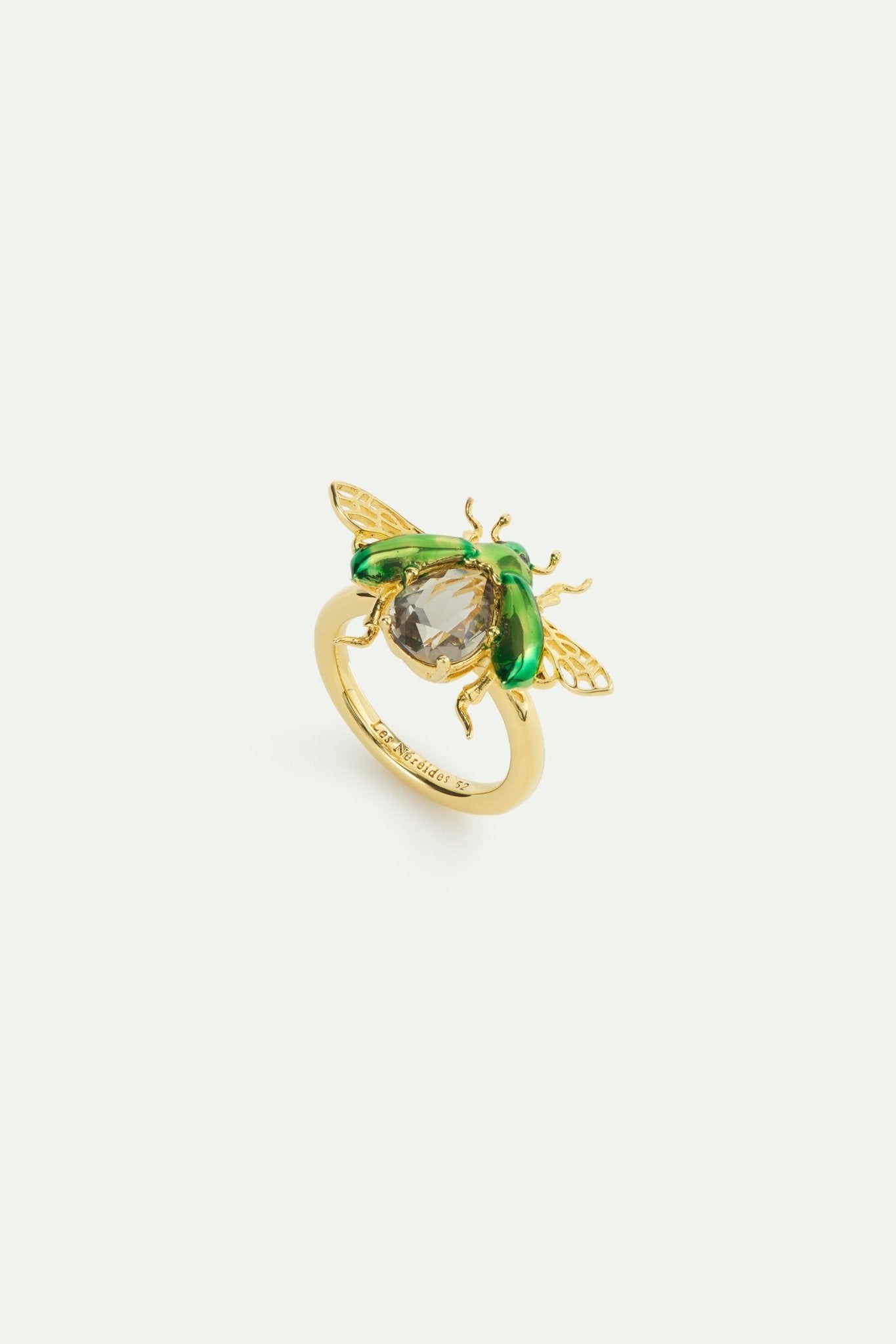 Flying Green Rose Chafer And Black Faceted Stone Ring | AWCC6031 - Les Nereides