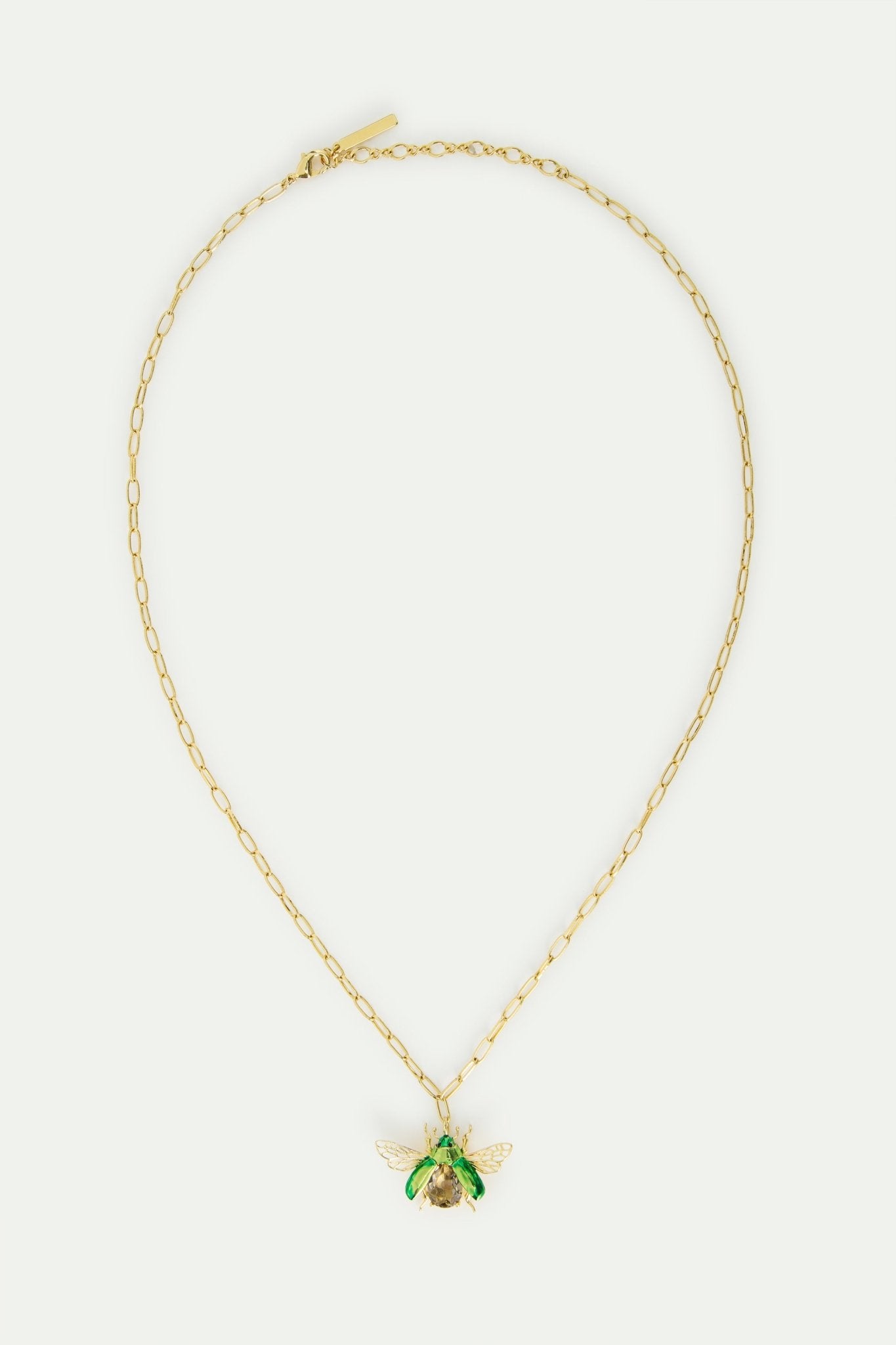Flying Green Rose Chafer Pendant Necklace With Black Faceted Stone | AWCC3041 - Les Nereides