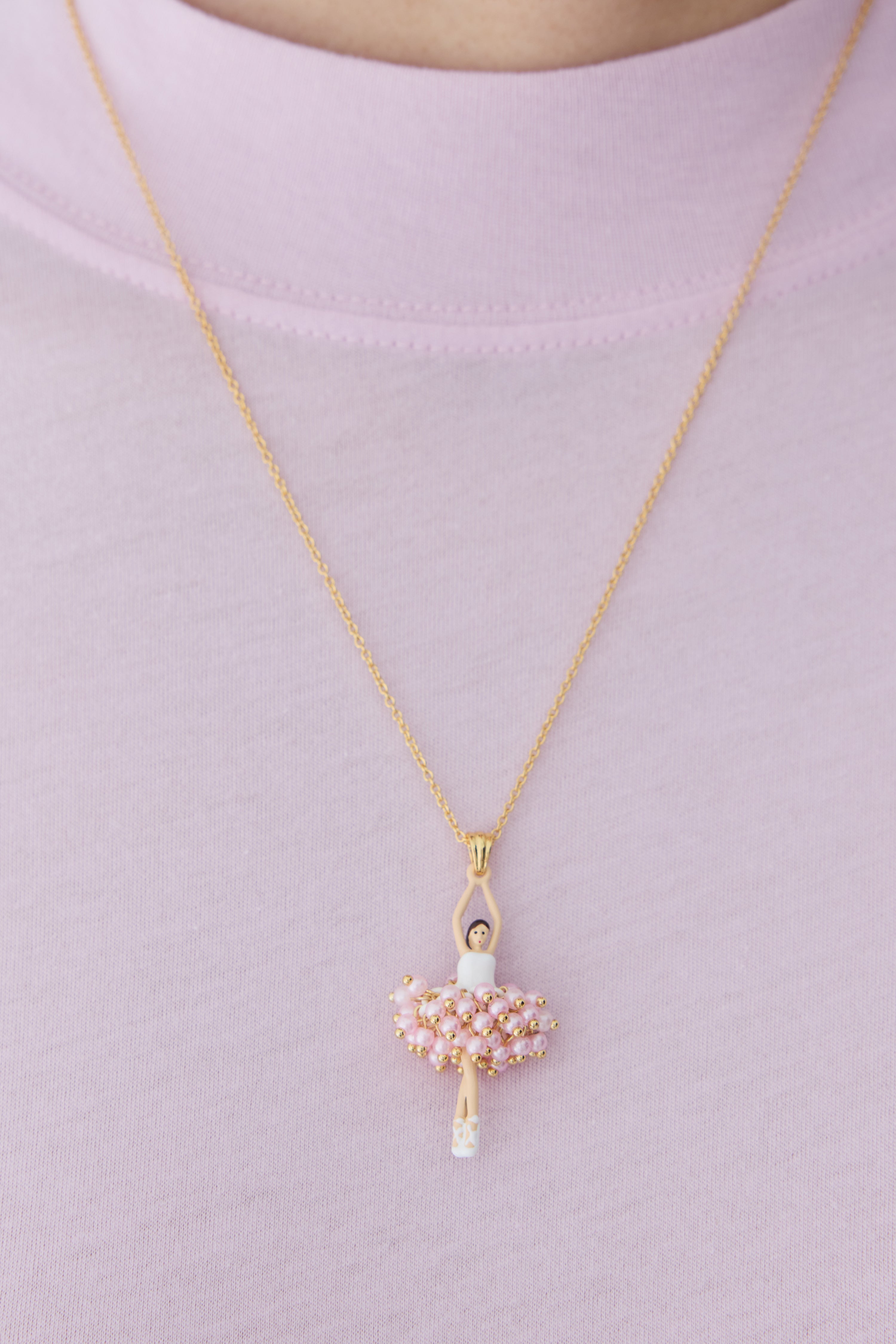 Ballerina Pendant Necklace With Pink Beads And White Crystal | AYDD3591