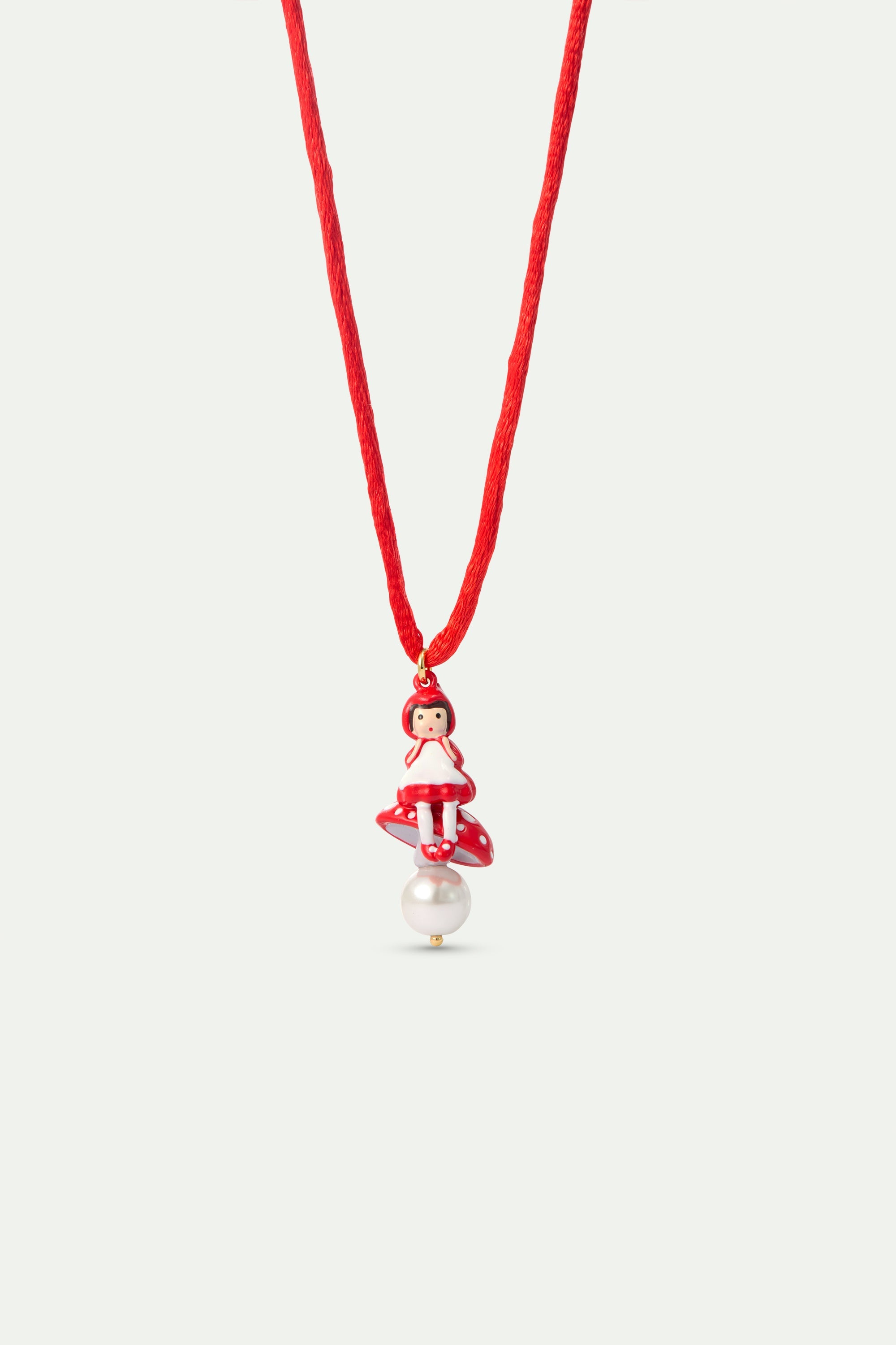Red Pendant Necklace With Little Red Riding Hood, Mushroom And Imitation Pearl | AYCN3061