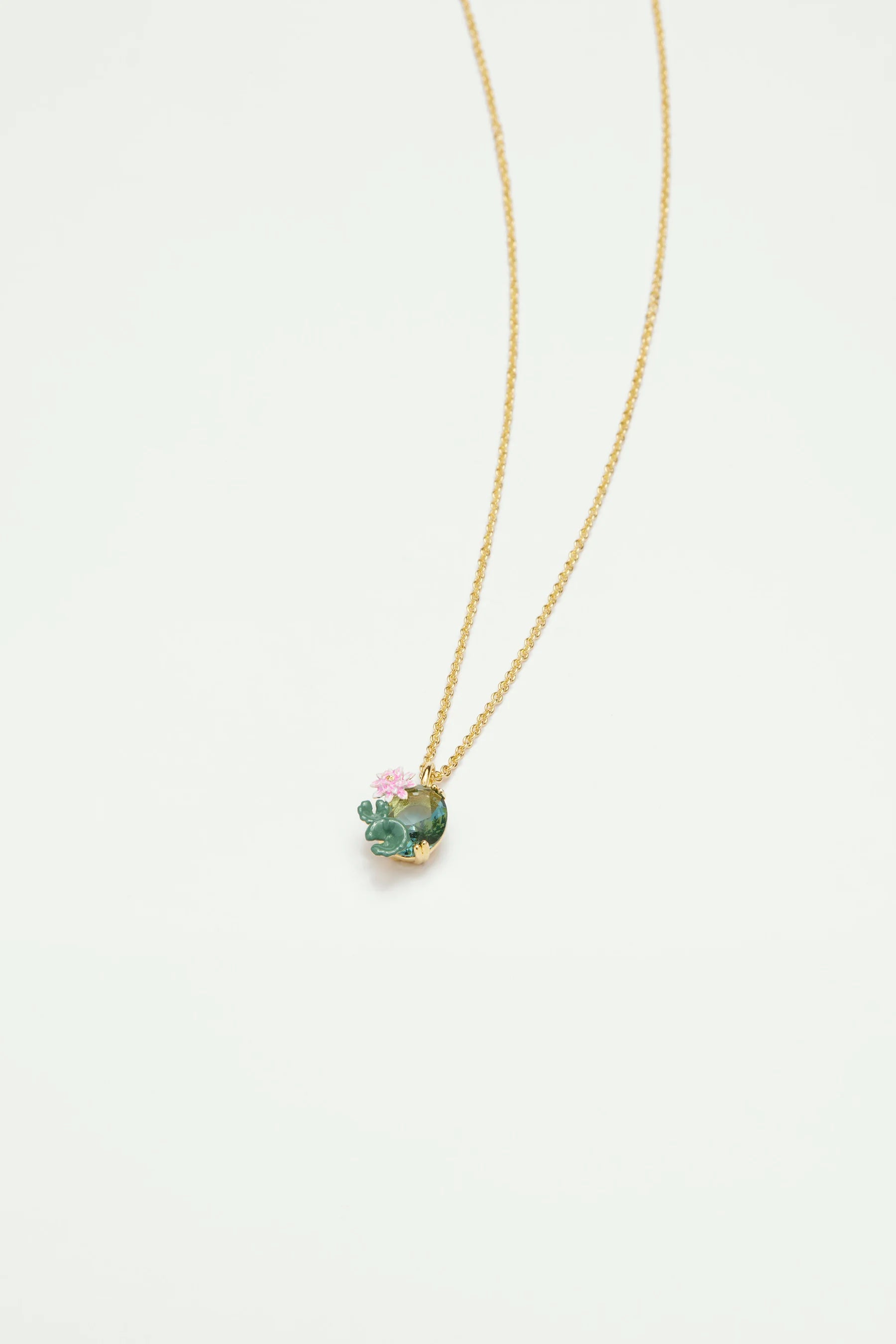 Lotus Flower And Blue Stone Pendant Necklace | ATNY3062