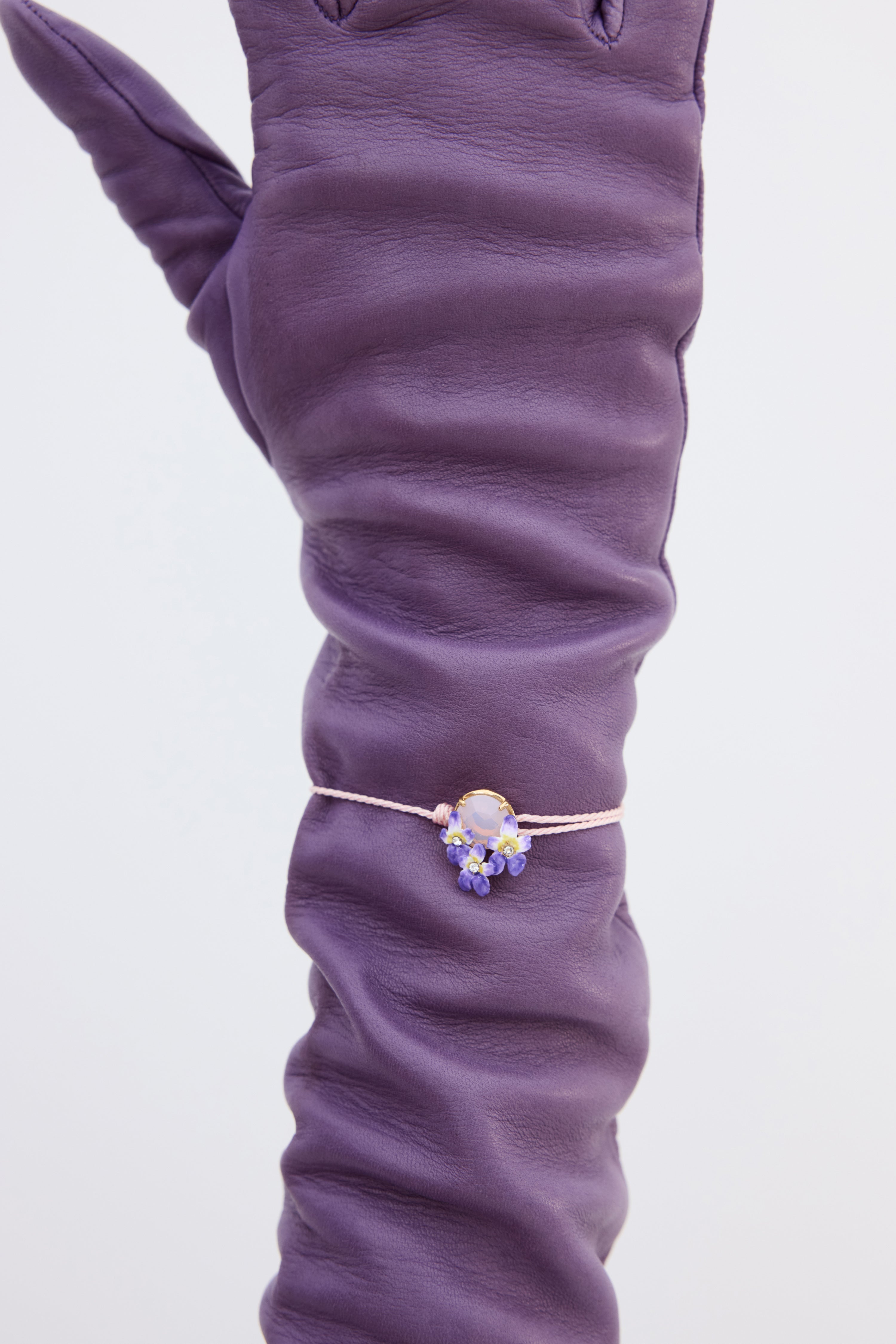 Pink Faceted Round Stone And Violet Cord Bracelet | AYCV2021