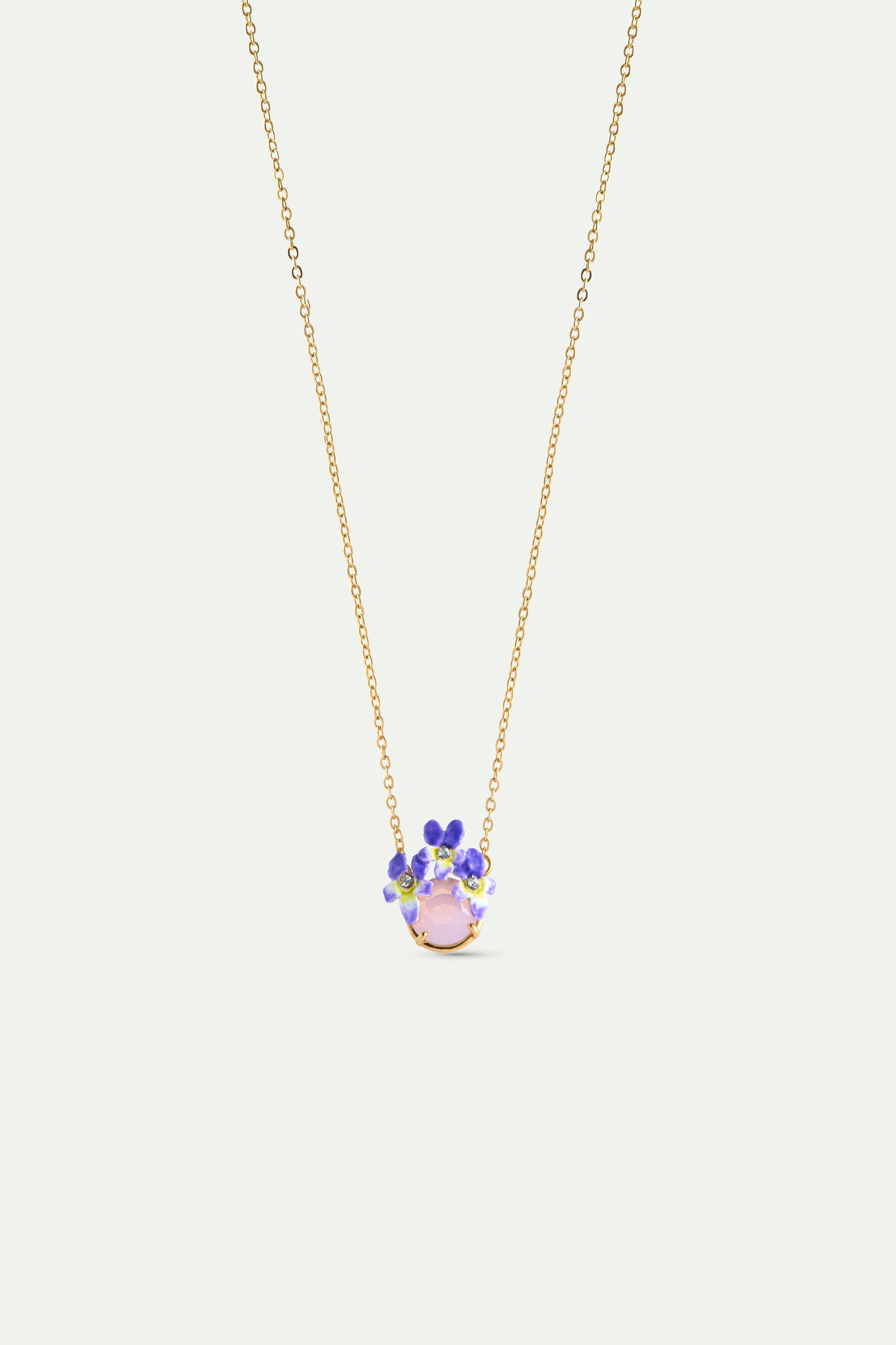Round Pink Faceted Stone And Violet Necklace | AYCV3031