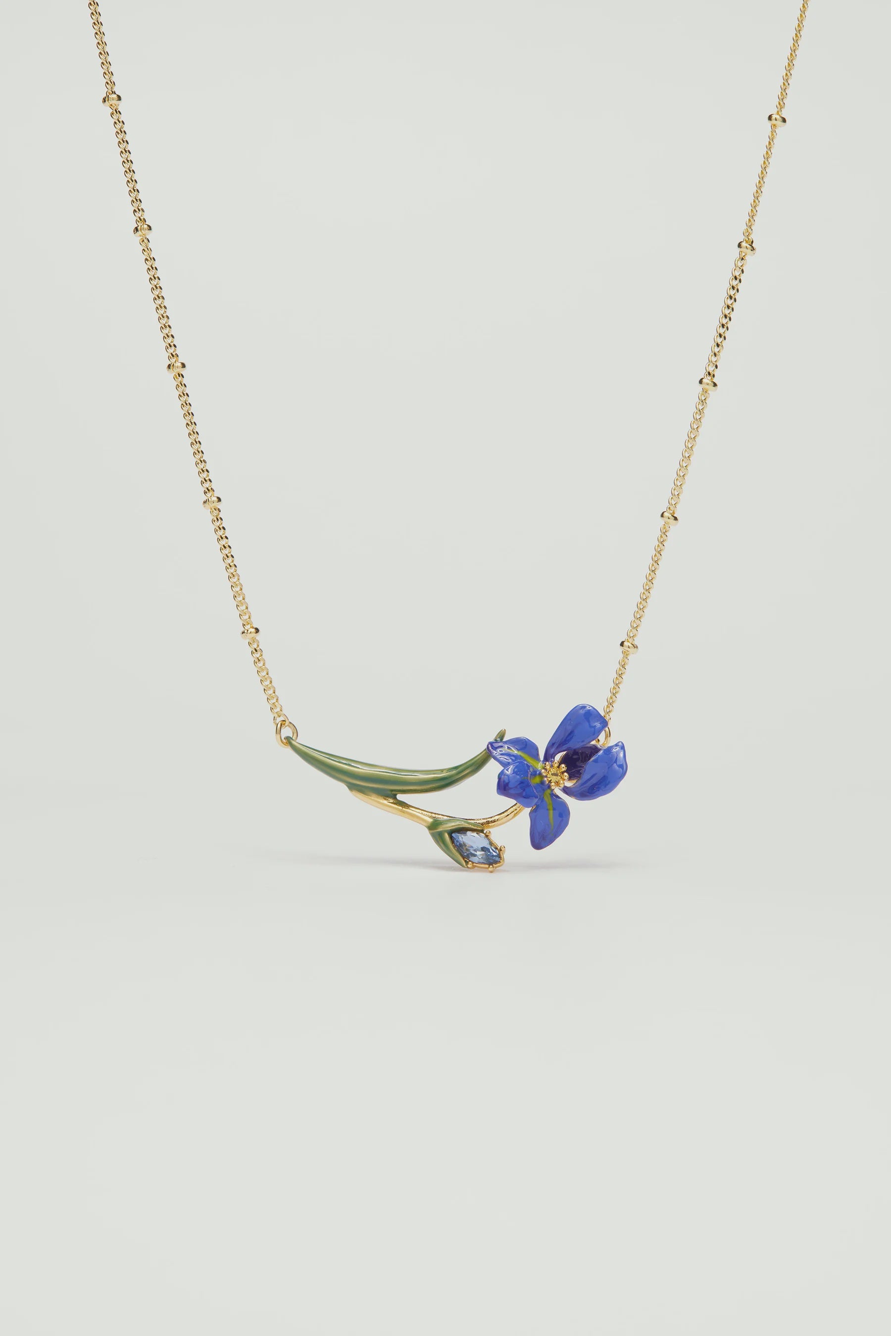 Siberian Iris And Faceted Crystal Fine Necklace | ARIV3052