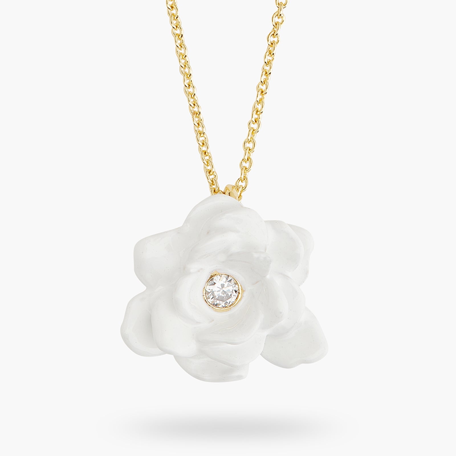 Gardenia And Cut Crystal Stone Fine Necklace | ATBP3051 - Les Nereides