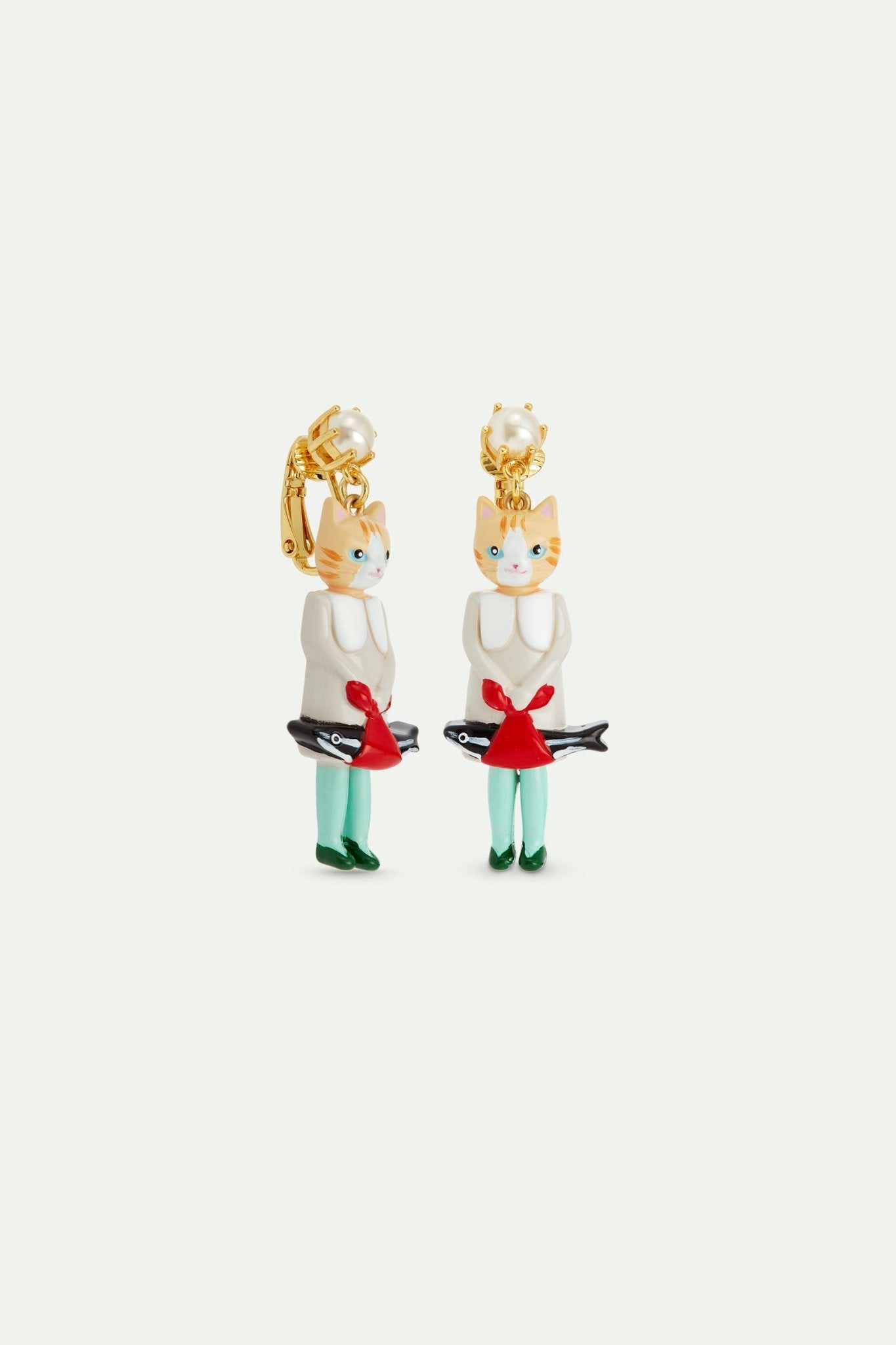 Ginger cat and fish dangle earrings | AVHP1071 - Les Nereides