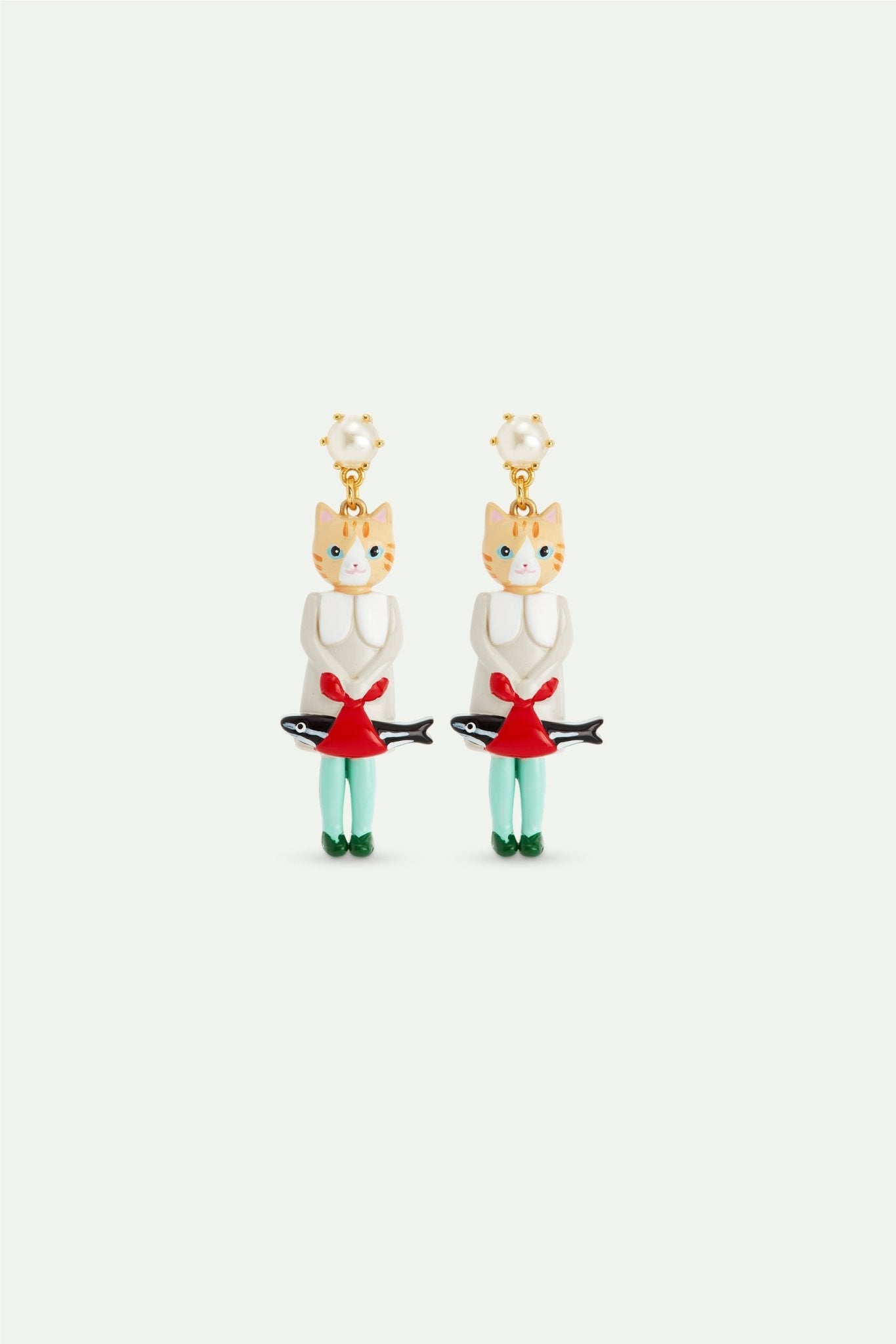 Ginger cat and fish dangle earrings | AVHP1071 - Les Nereides
