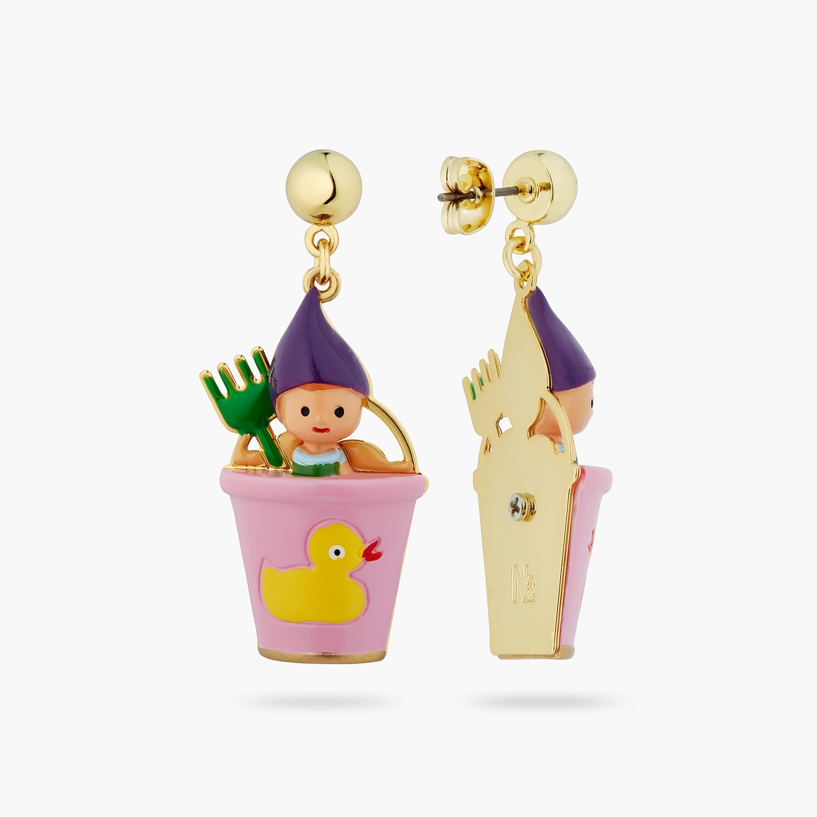 Gnome, Green Rake And Pink Bucket Earrings | ATCP1031 - Les Nereides