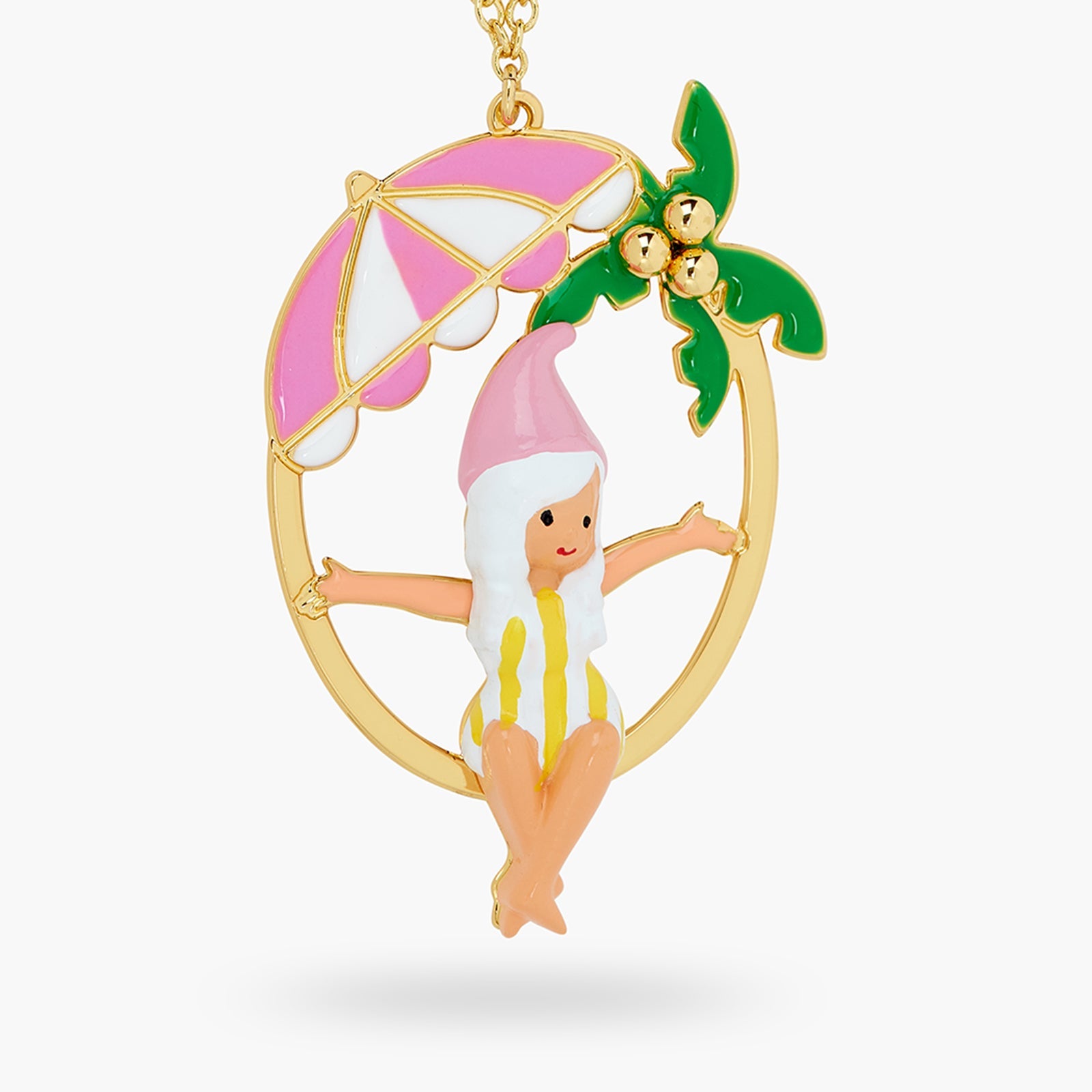 Gnome, Parasol And Palm Tree Pendant Necklace | ATCP3091 - Les Nereides