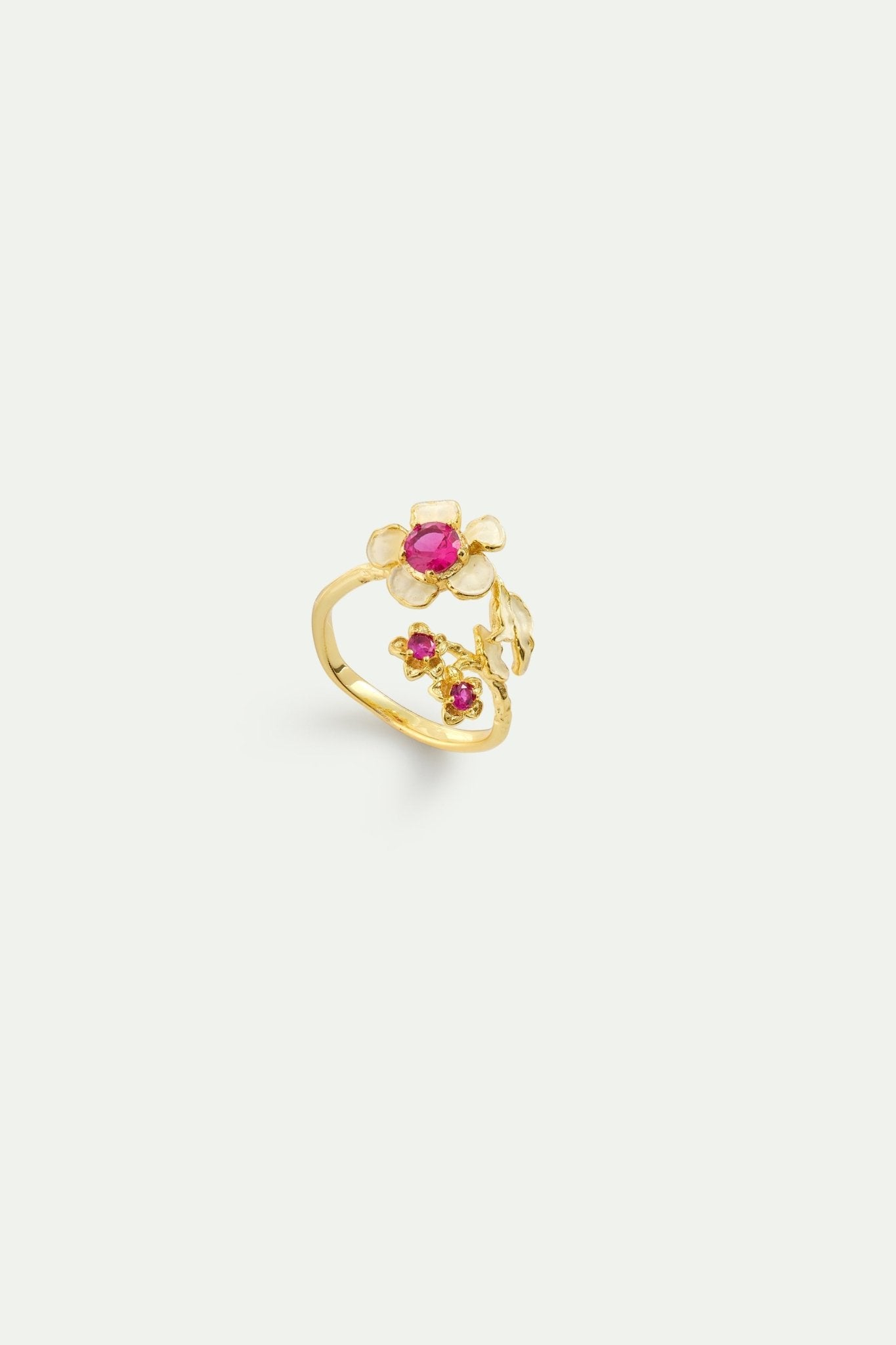 Gold Anemone Adjustable Ring With Pink Crystals | AYOP6021 - Les Nereides