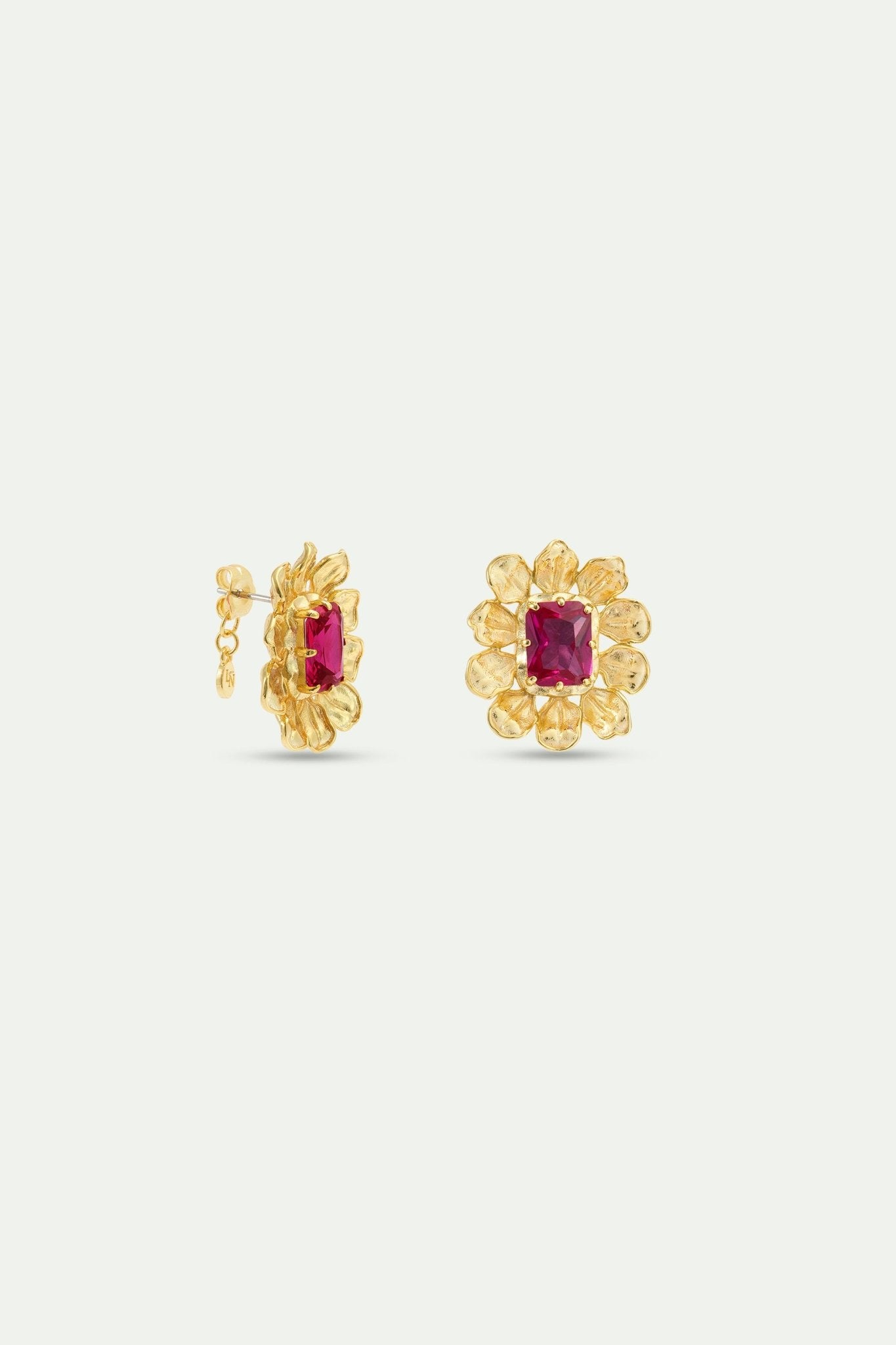 Gold Anemone And Pink Stone Earrings | AYOP1011 - Les Nereides Paris