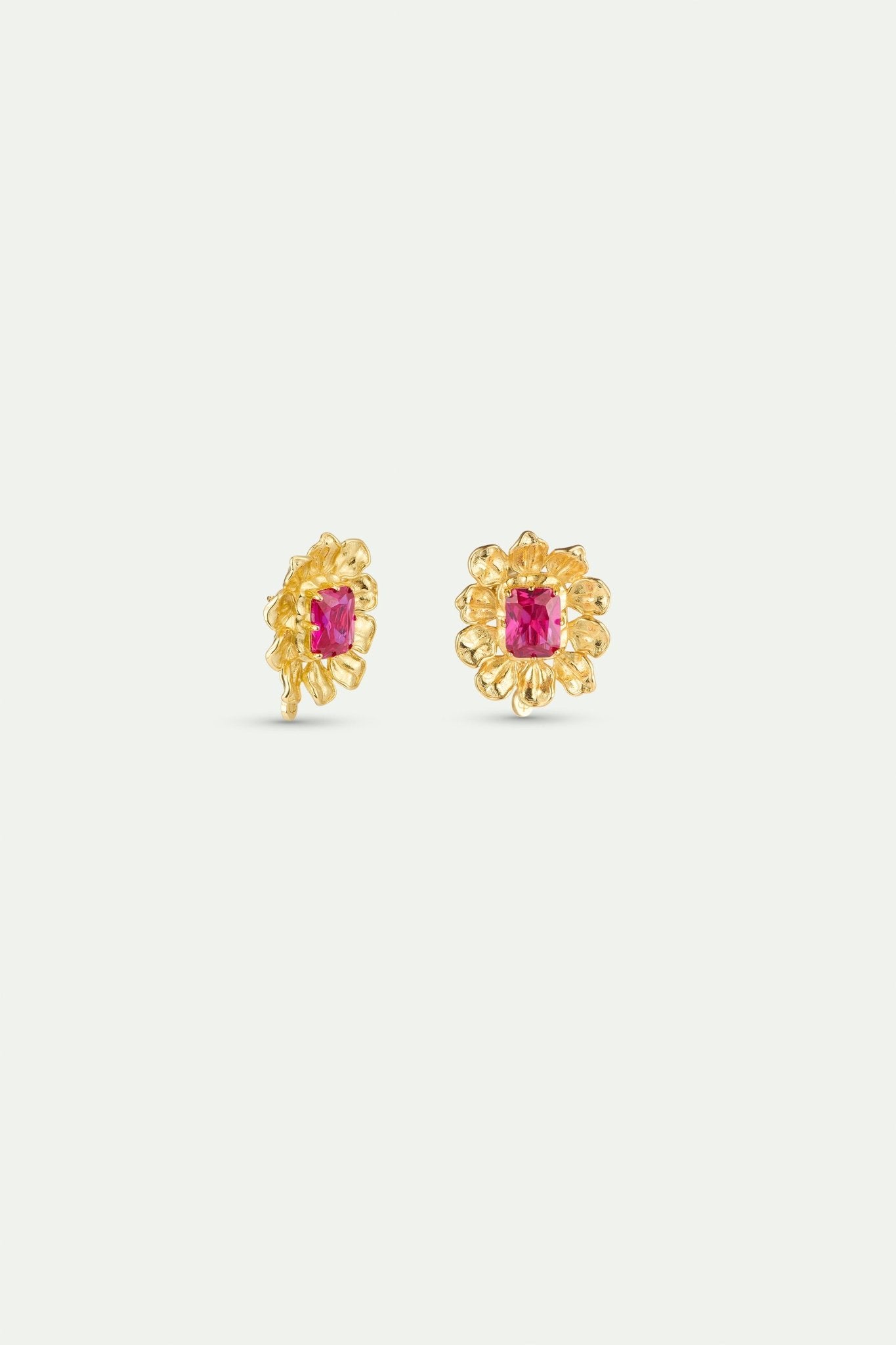 Gold Anemone And Pink Stone Earrings | AYOP1011 - Les Nereides Paris
