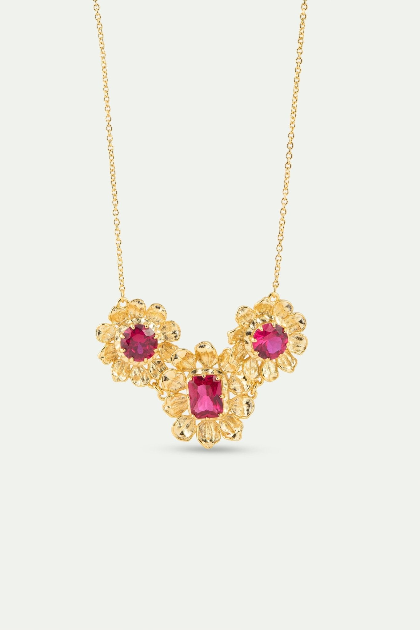 Gold Anemone Statement Necklace With Pink Stones | AYOP3011 - Les Nereides