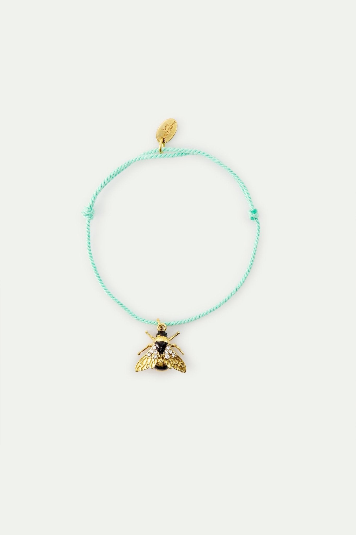 Gold Bee And Crystal Blue Cord Bracelet | AYLA2081 - Les Nereides
