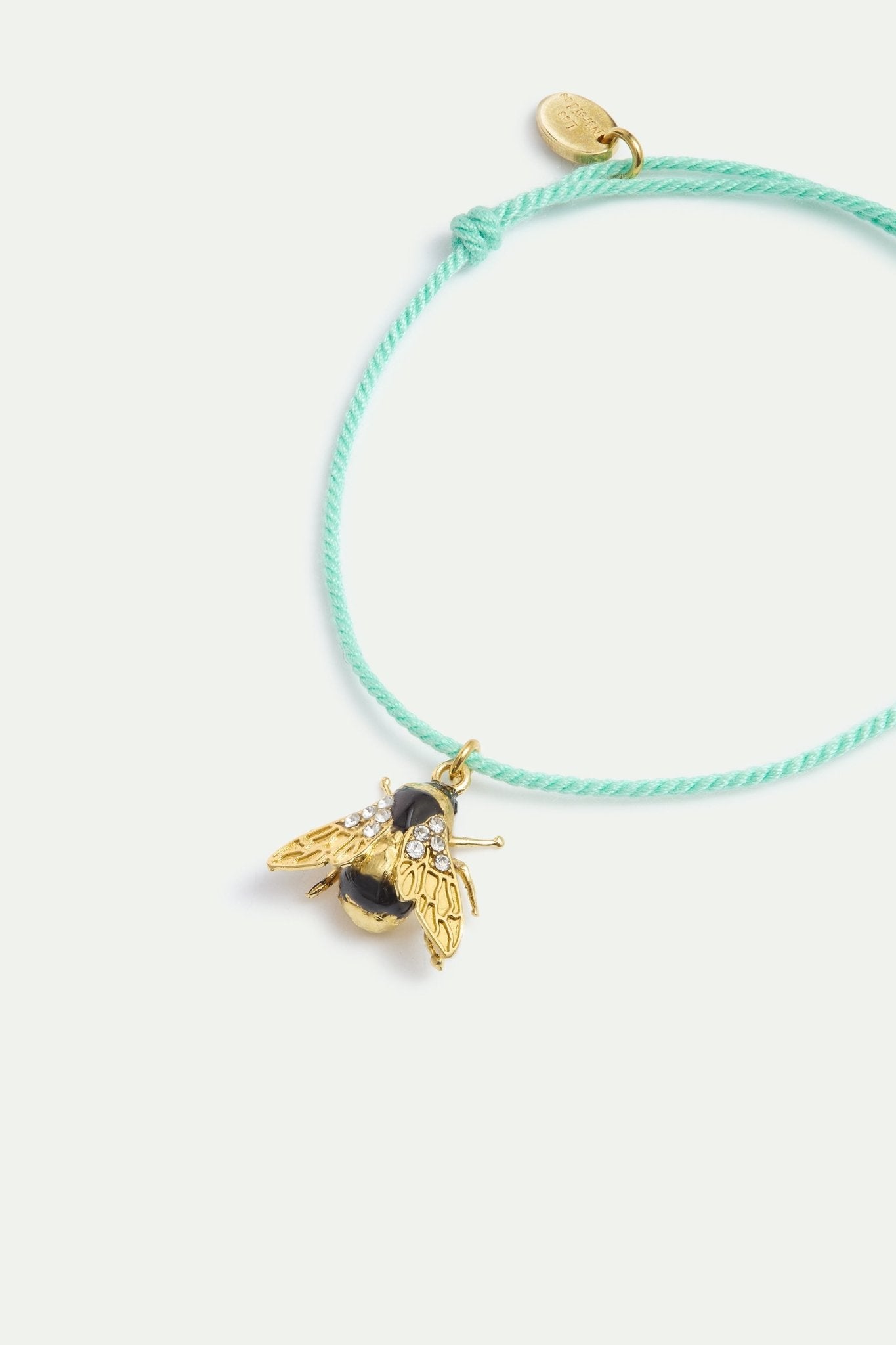 Gold Bee And Crystal Blue Cord Bracelet | AYLA2081 - Les Nereides