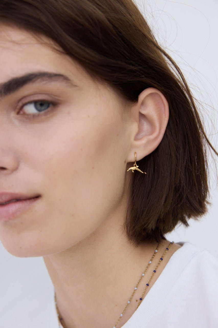 Gold Dolphin Hook Earrings | AYLA1051 - Les Nereides Paris