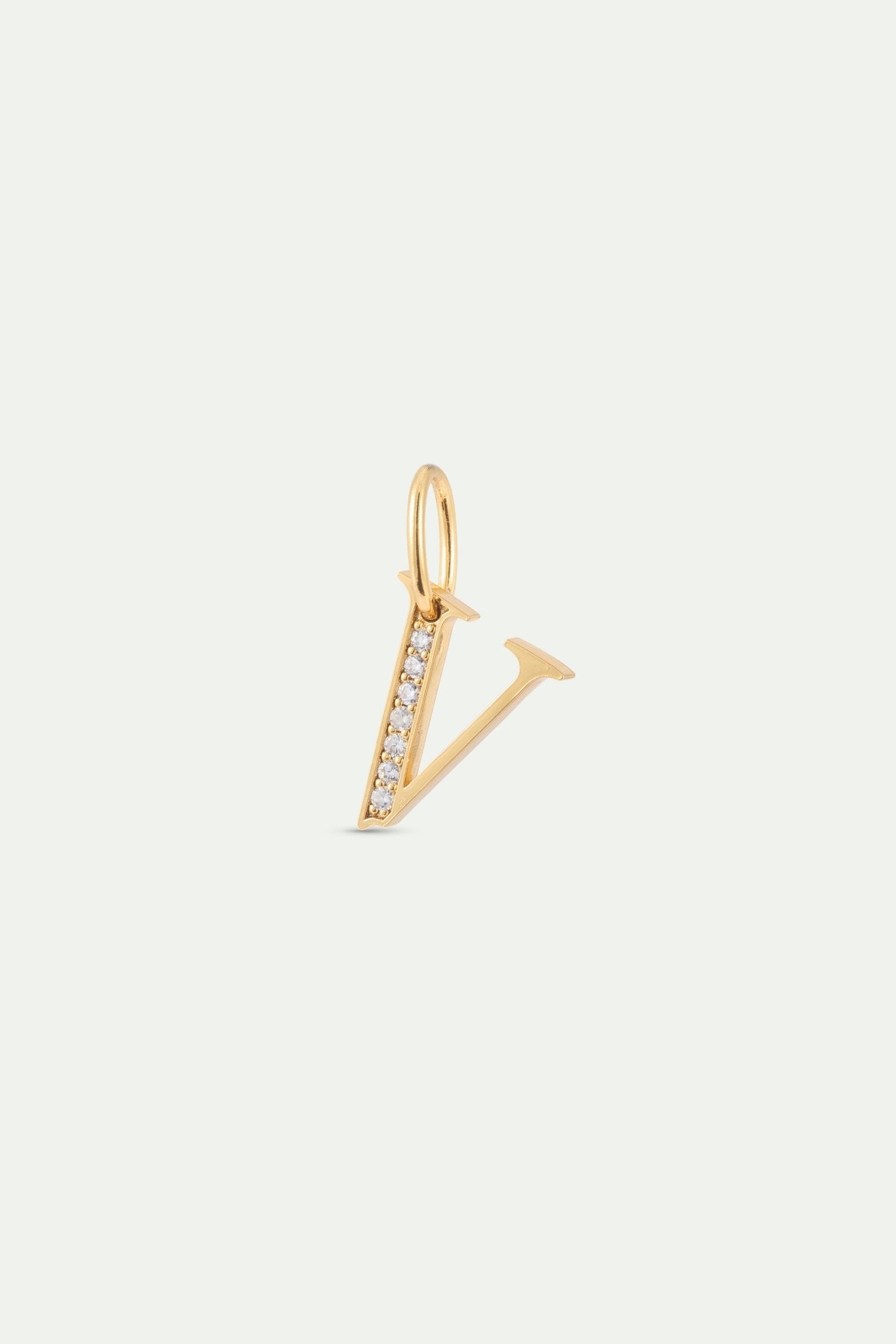 Gold Letter V Pendant With Crystals | AYAB4221 - Les Nereides Paris