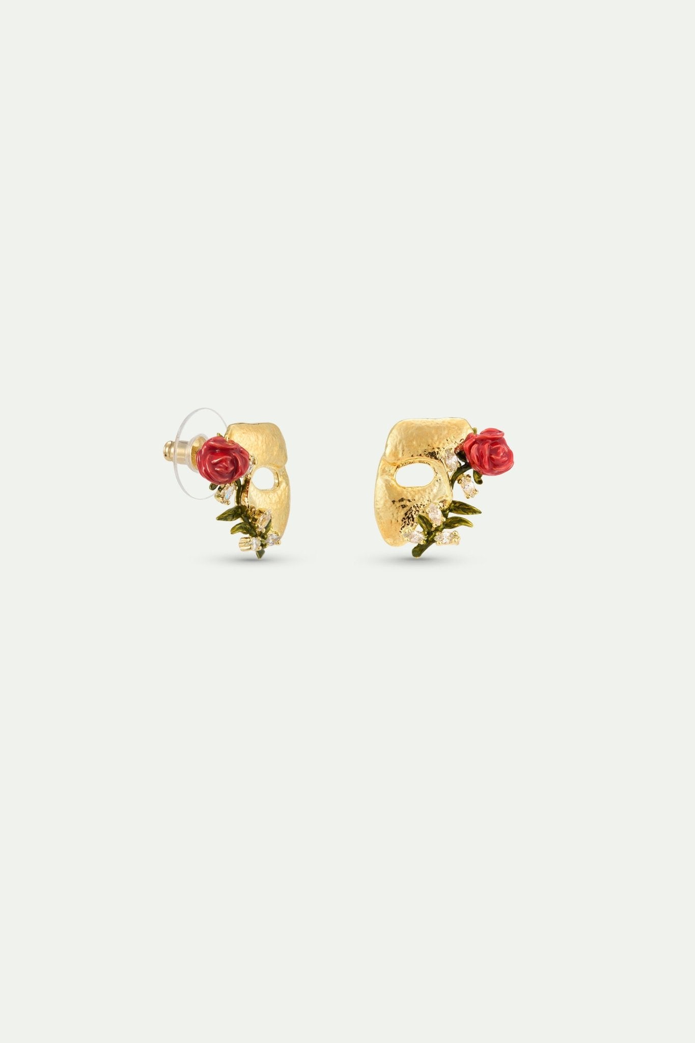 Gold Mask, Rose And Crystal Post Earrings | AXOP1011 - Les Nereides