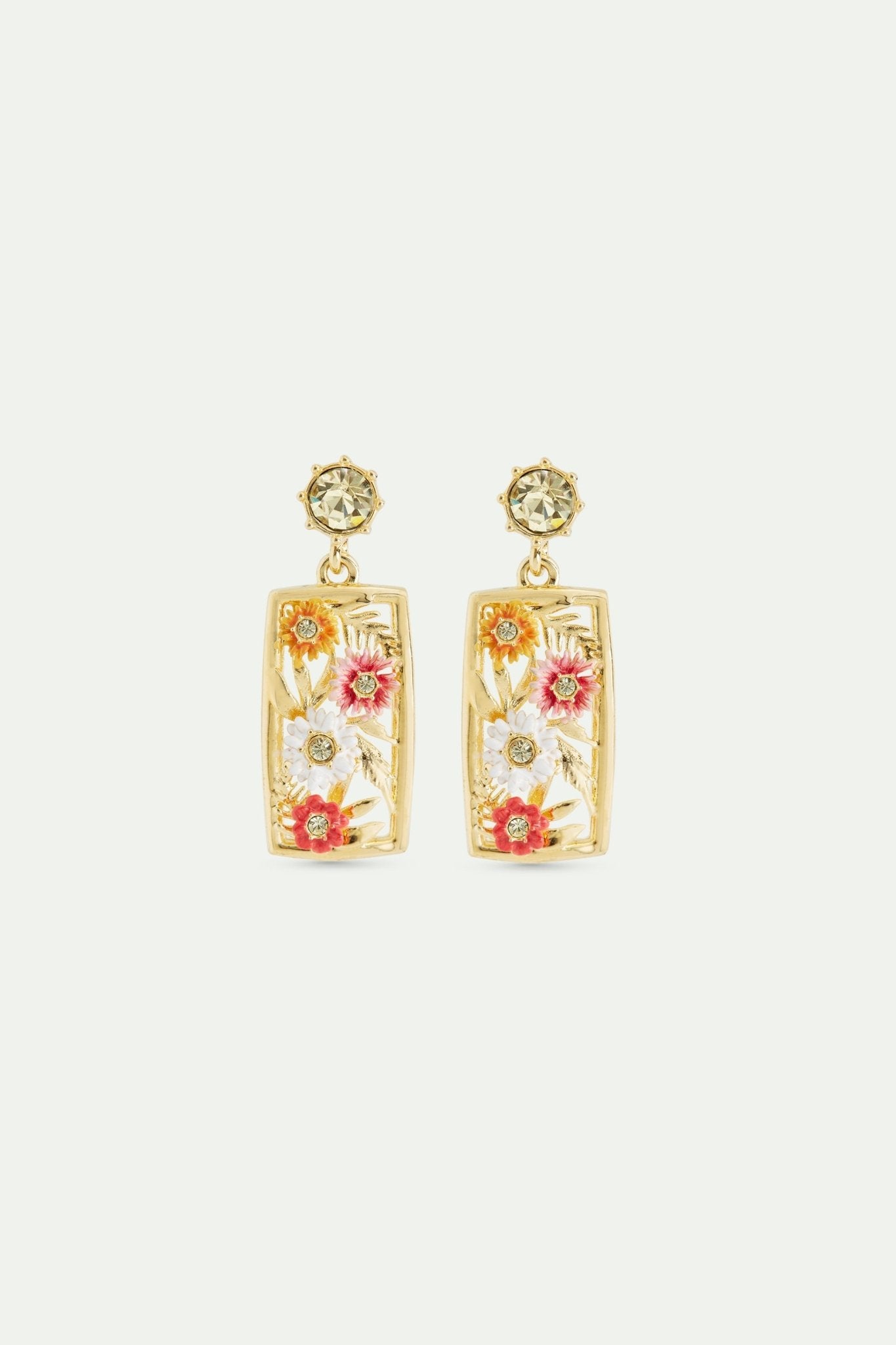 Gold - plated openwork sleeper earrings with zinnias and faceted yellow crystal | AVJC1091 - Les Nereides