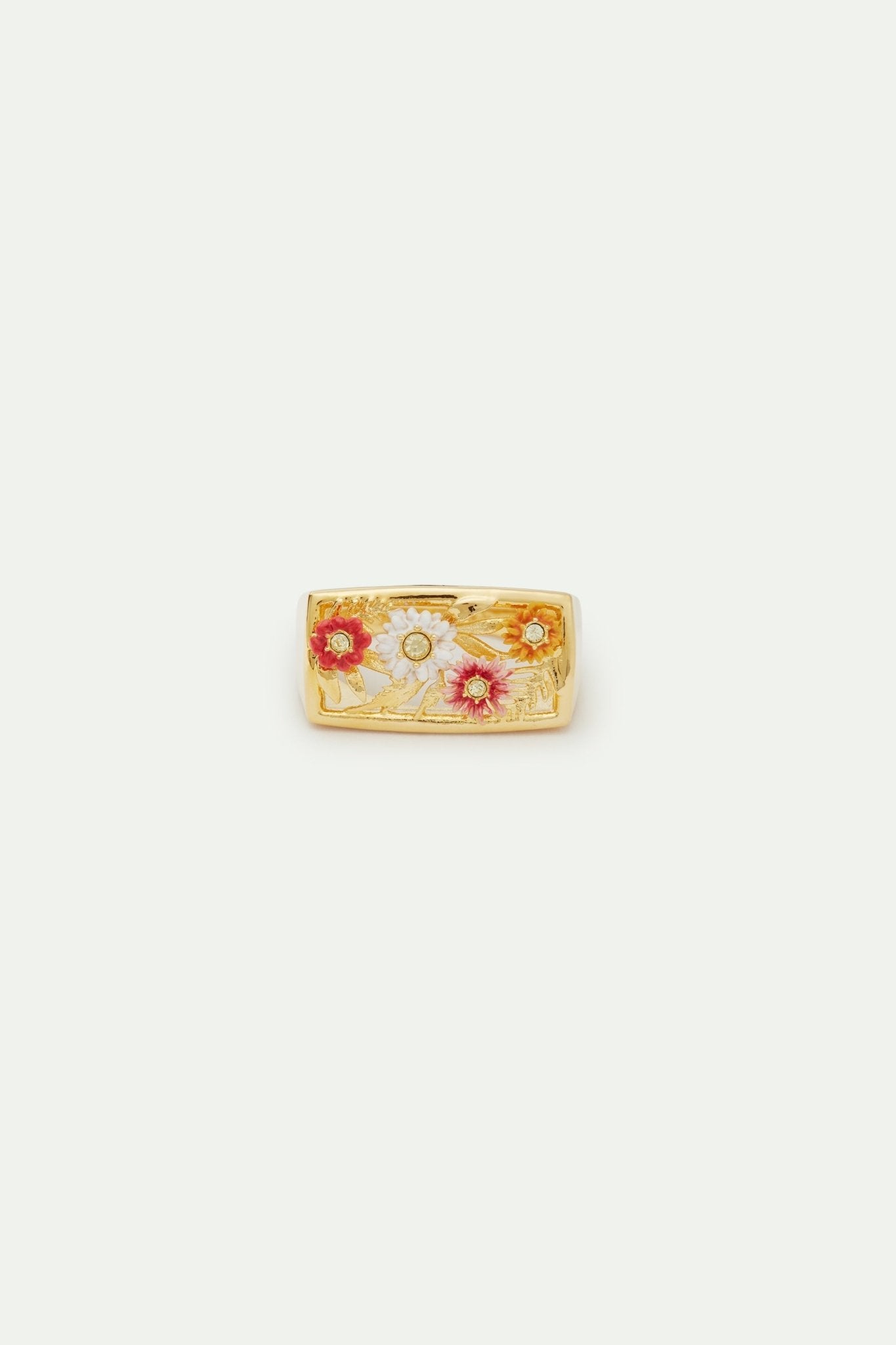 Gold - plated signet ring with zinnias | AVJC6061 - Les Nereides