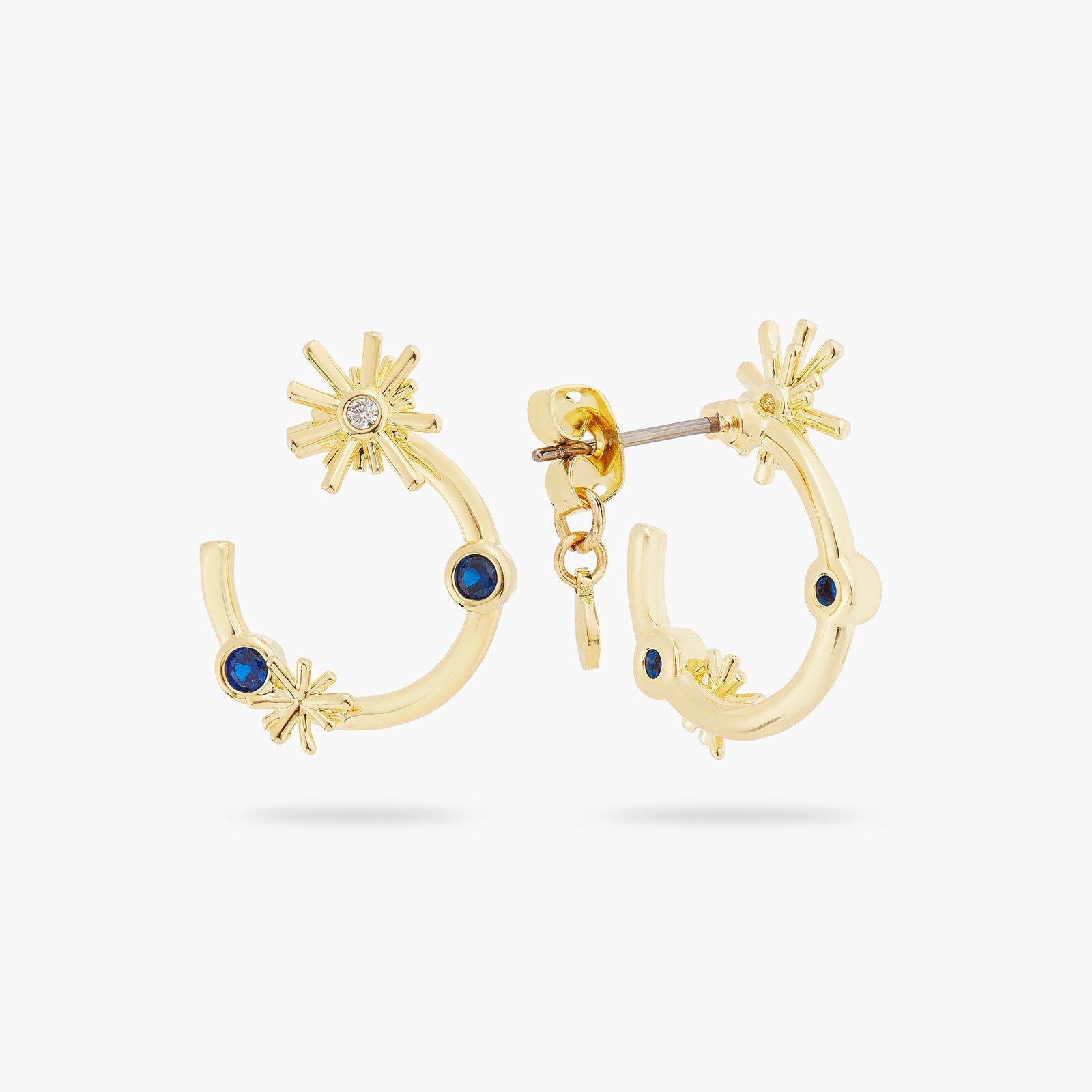 Gold Stars And Midnight Blue Stone Hoop Earrings | ATET1021 - Les Nereides