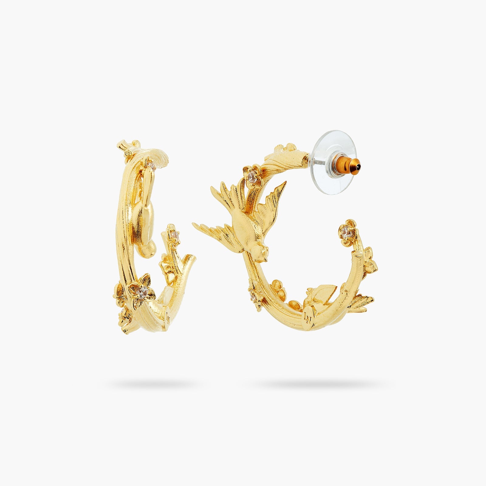Golden Bird, Flower And Crystal Earrings | ATNF1031 - Les Nereides