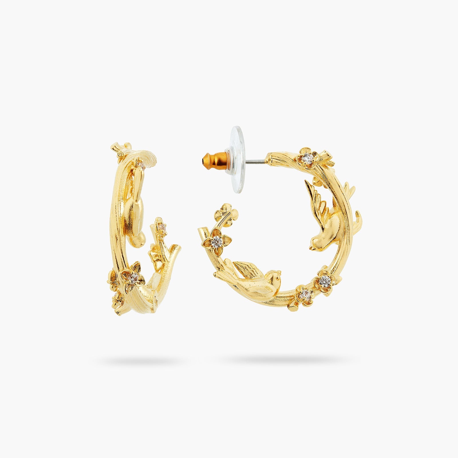 Golden Bird, Flower And Crystal Earrings | ATNF1031 - Les Nereides